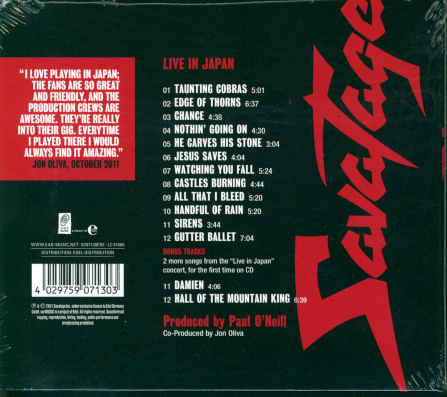 Savatage: Live In Japan, CD
