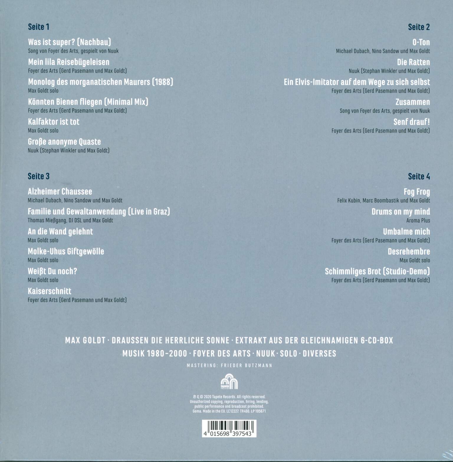 Max Goldt: Draußen Die Herrliche Sonne (Musik 1980-2000 - Extrakt), 2×LP (Vinyl)