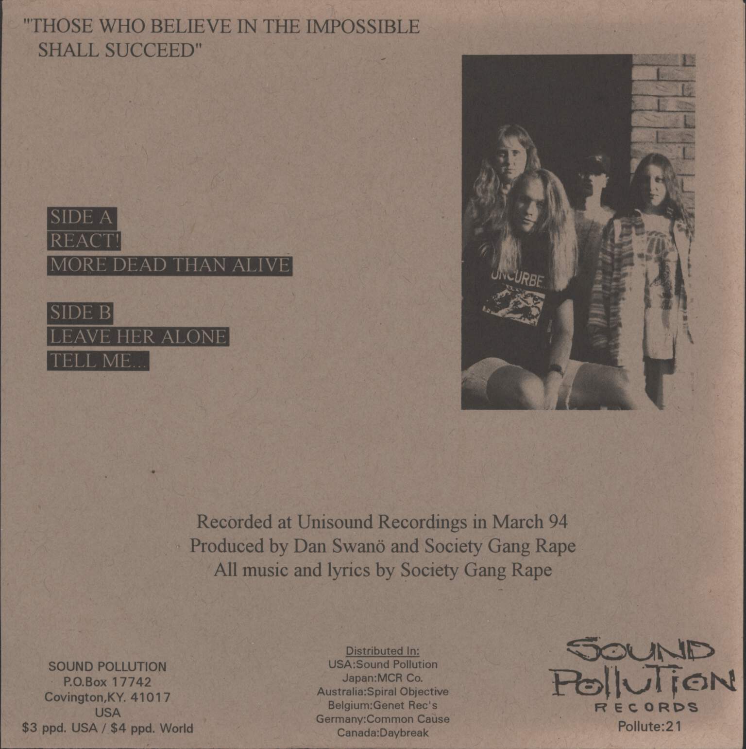 Society Gang Rape: More Dead Than Alive, 1×7" Single (Vinyl)