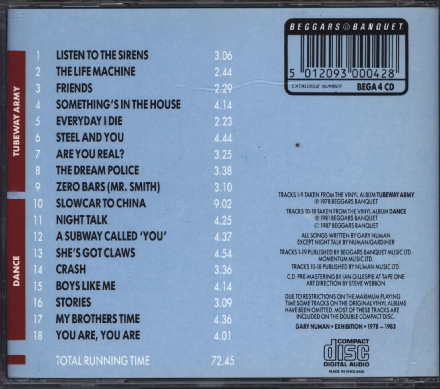 Gary Numan: Tubeway Army / Dance, 1×CD