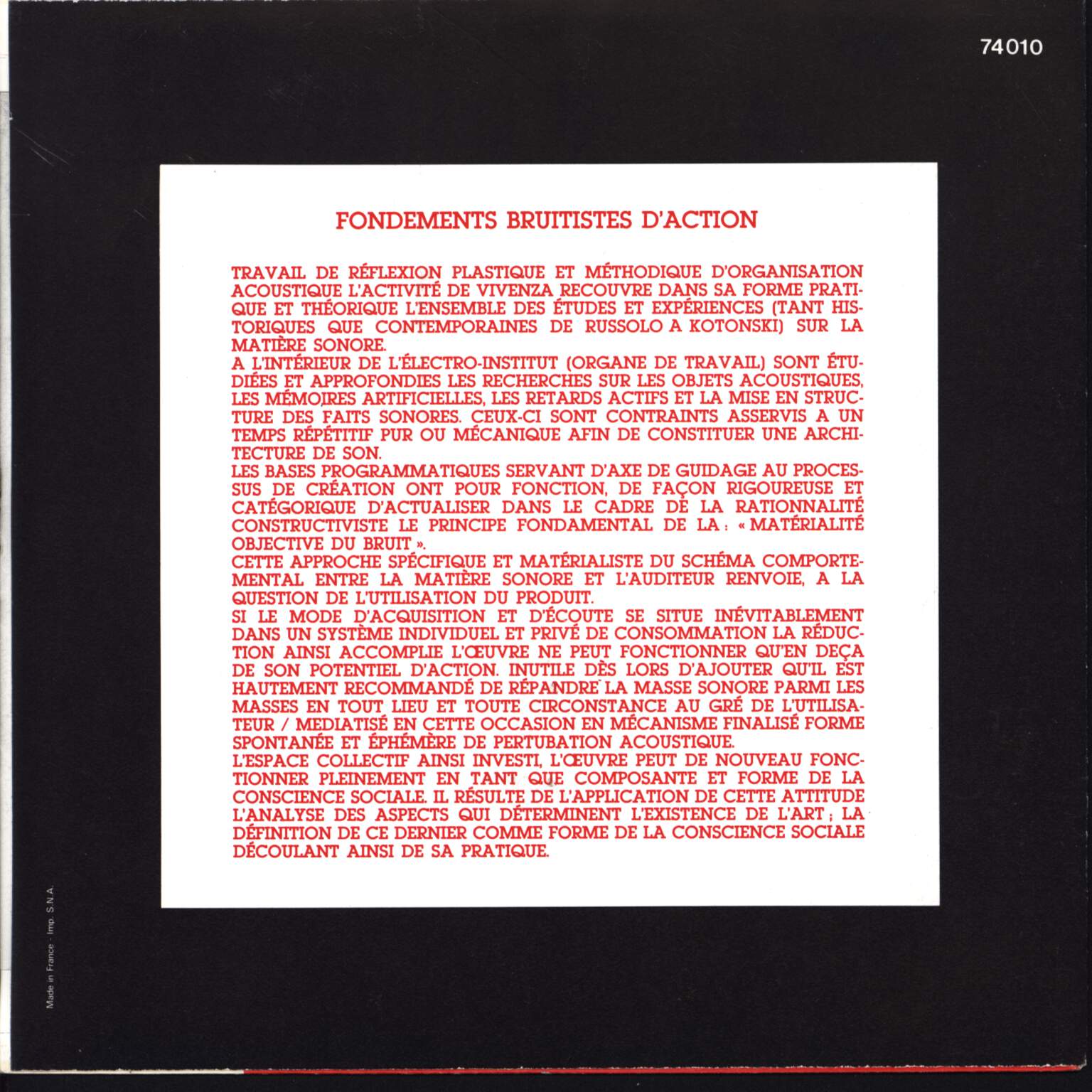 Vivenza: Fondements Bruitistes, 1×7" Single (Vinyl)