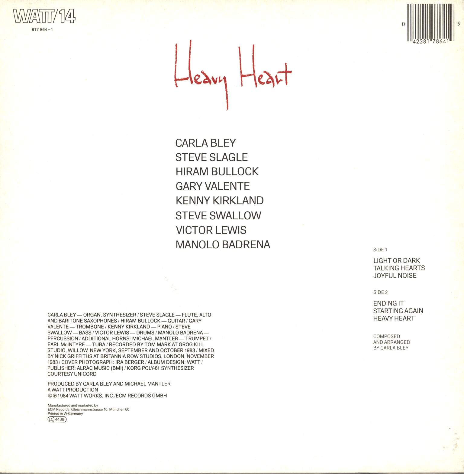 Carla Bley: Heavy Heart, 1×LP (Vinyl)