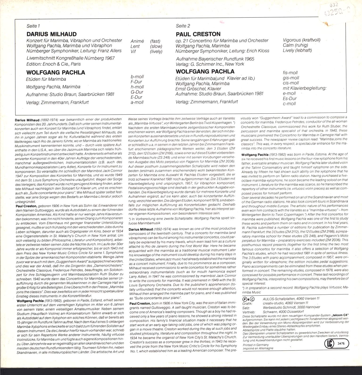 Wolfgang Pachla: Marimba und Vibraphon, 1×LP (Vinyl)