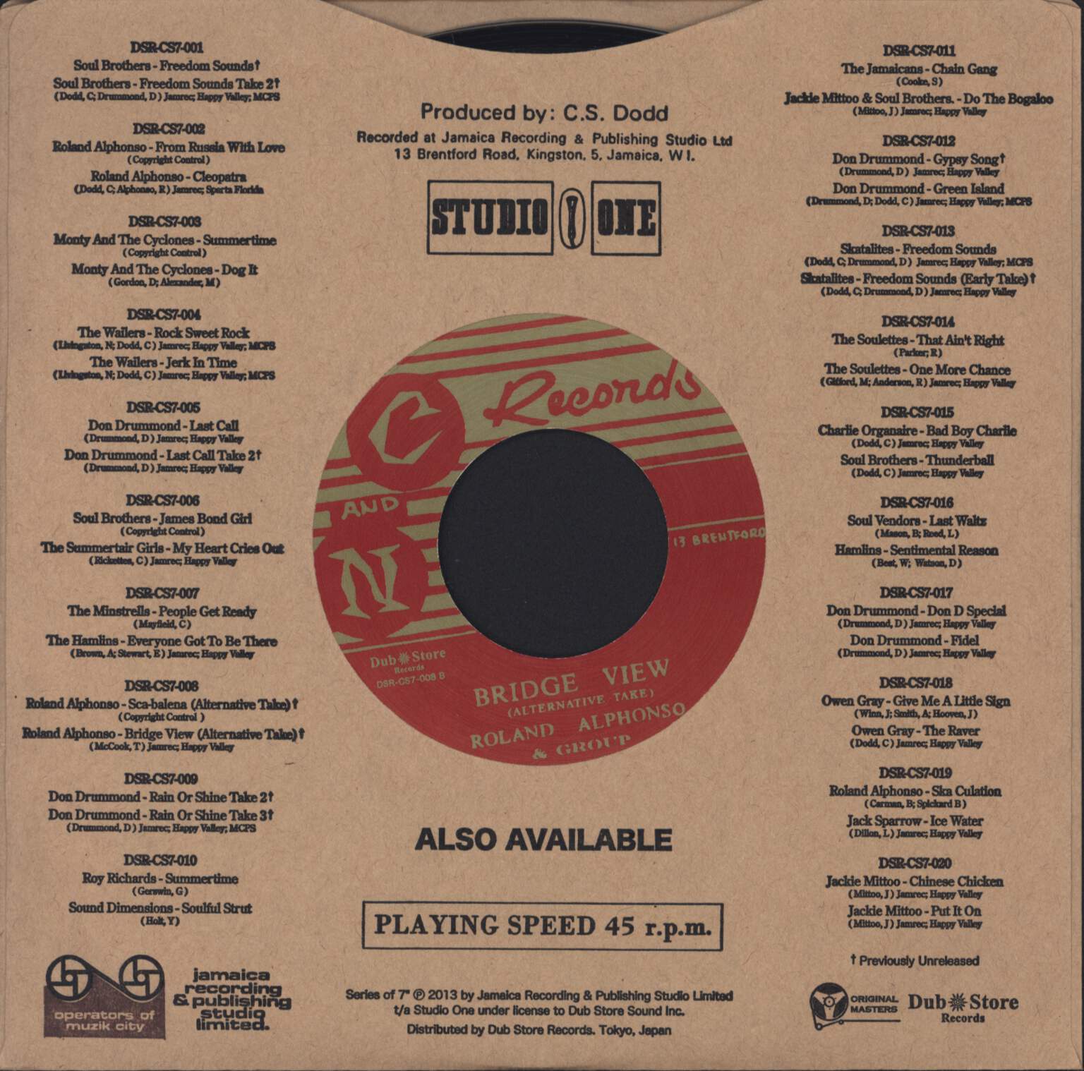 Roland Alphonso & The Soul Brothers: Sca-Balena / Bridge View, 1×7" Single (Vinyl)