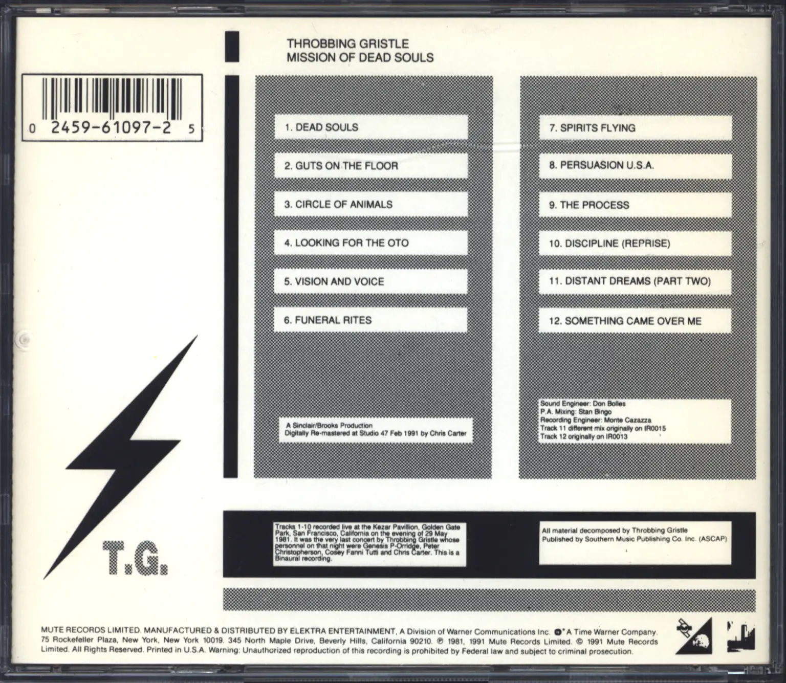 Throbbing Gristle: Mission Of Dead Souls, 1×CD