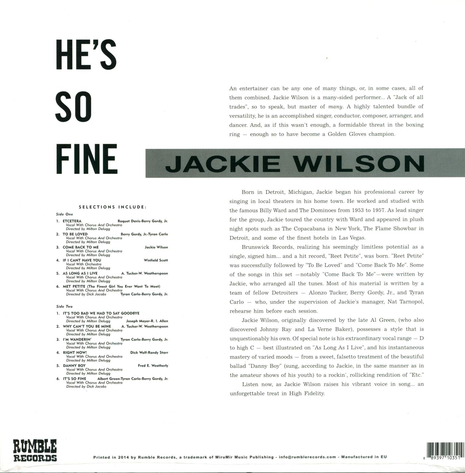Jackie Wilson: He's So Fine, 1×LP (Vinyl)