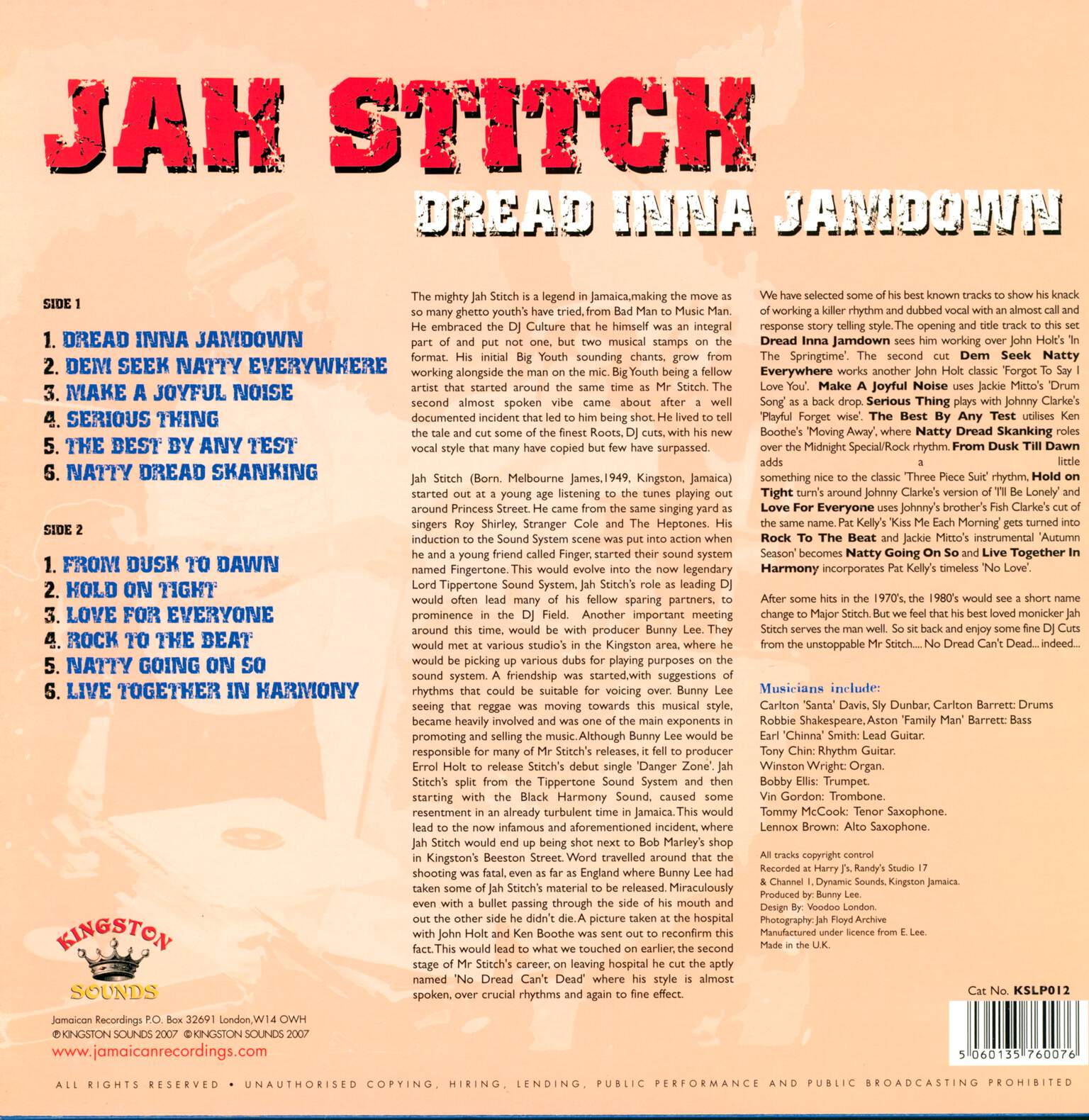 Jah Stitch: Dread Inna Jamdown, 1×LP (Vinyl)