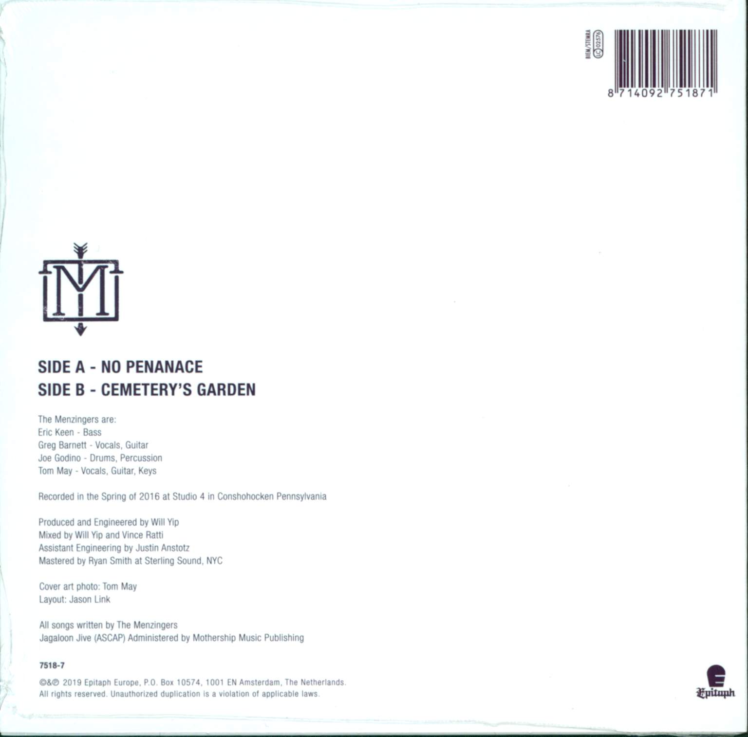 The Menzingers: No Penance / Cemetery's Garden, 1×7" Single (Vinyl)