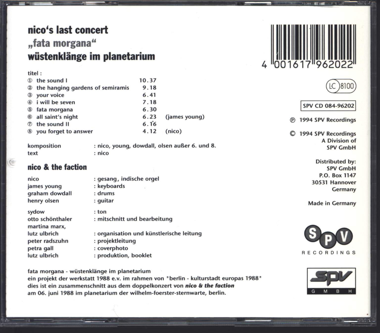 Nico: Nico's Last Concert "Fata Morgana", 1×CD
