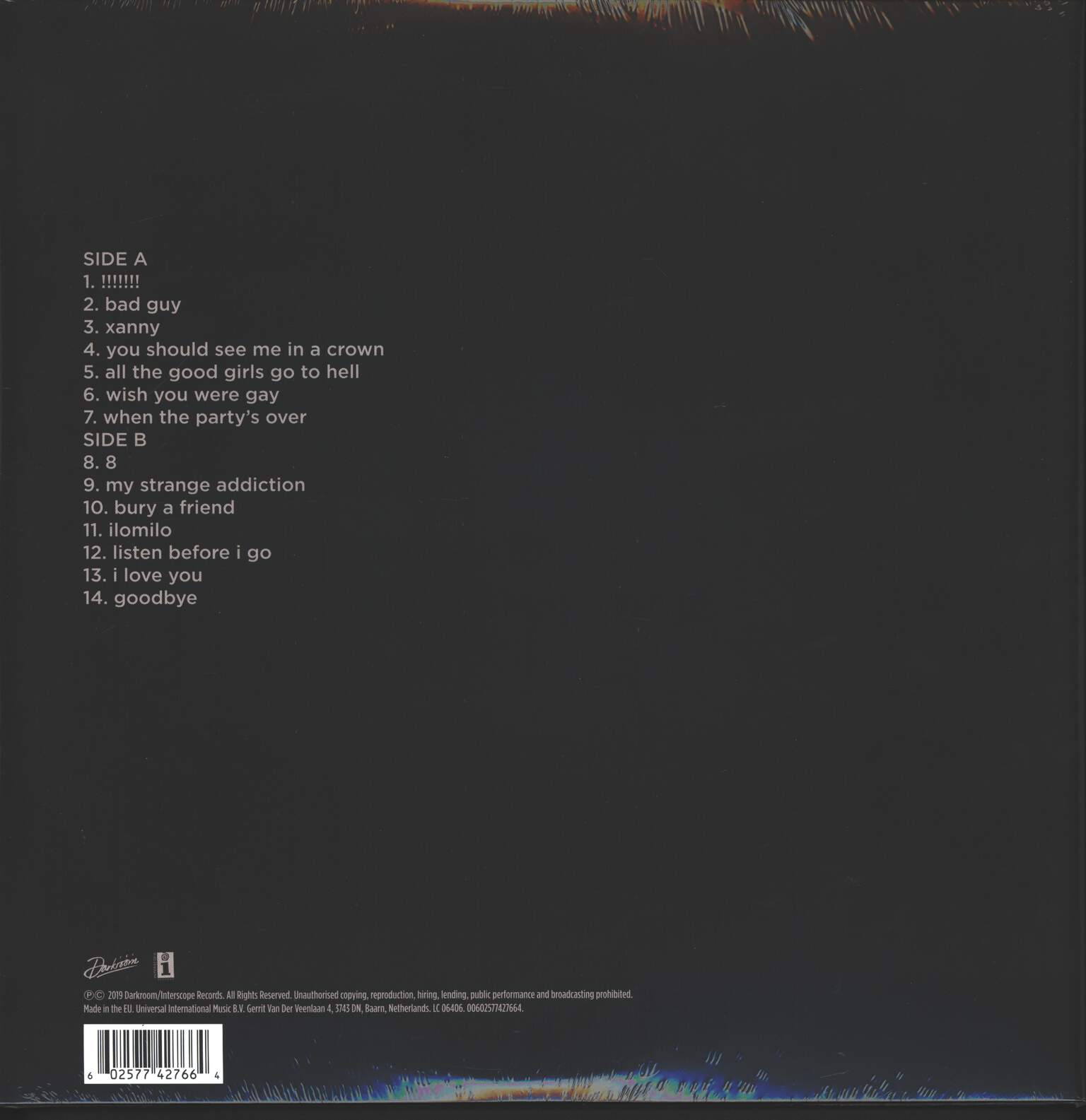 Billie Eilish: When We All Fall Asleep, Where Do We Go?, 1×LP (Vinyl)