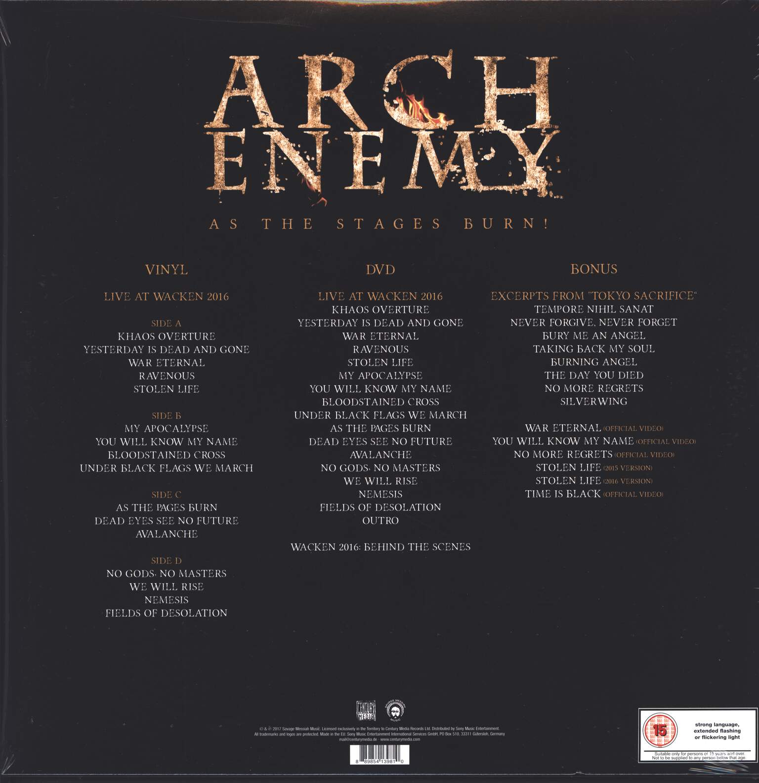 Arch Enemy: As The Stages Burn!, 1×DVD, 2×LP (Vinyl)
