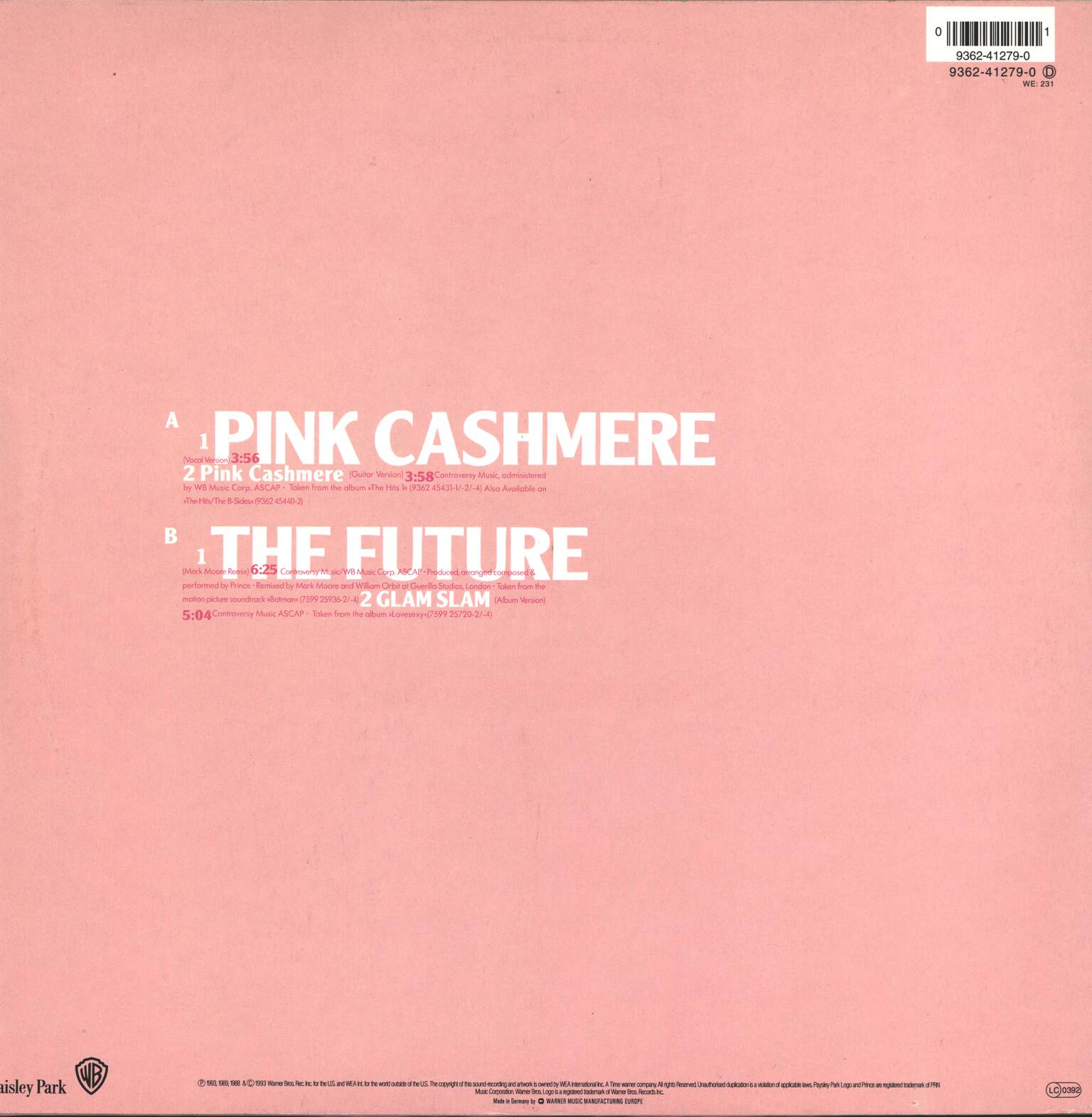 Prince: Pink Cashmere, 1×12" Maxi Single (Vinyl)