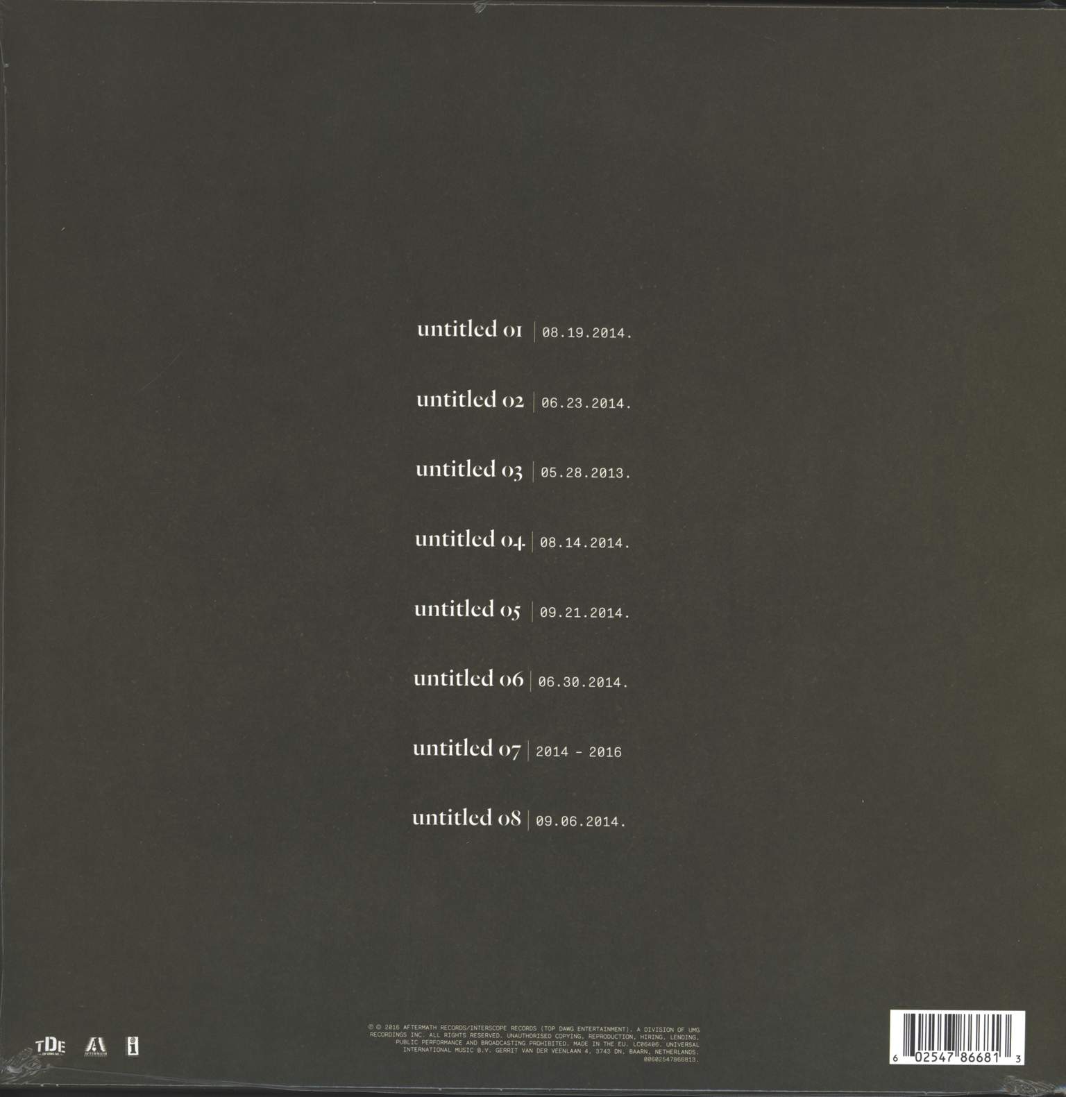 Kendrick Lamar: Untitled Unmastered., 1×LP (Vinyl)