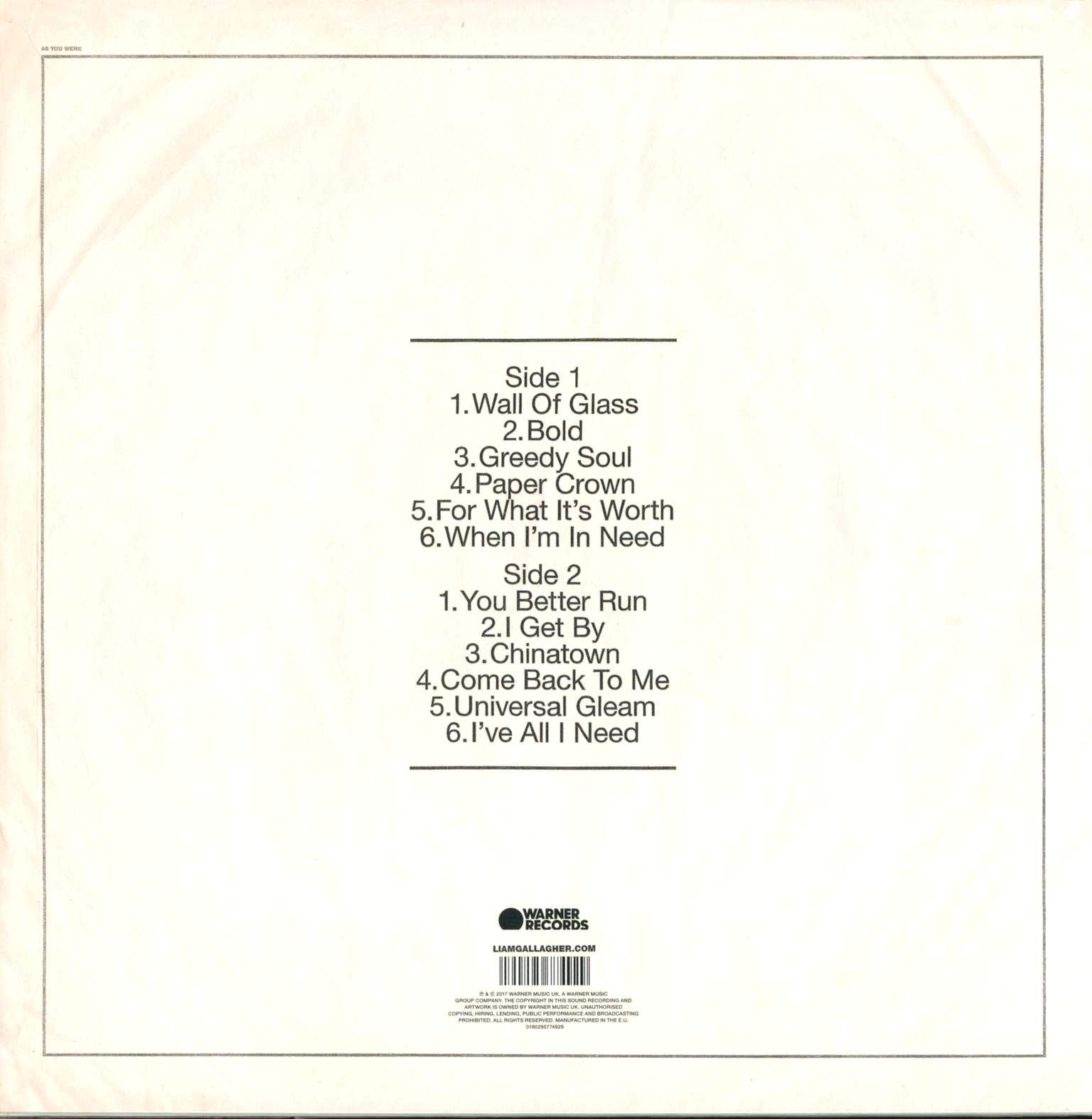 Liam Gallagher: As You Were, 1×LP (Vinyl)