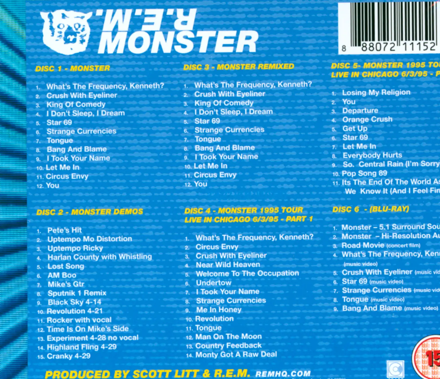 R.E.M.: Monster, 1×CD, 1×CD, 1×CD, 2×CD, 1×Blu-ray Disc