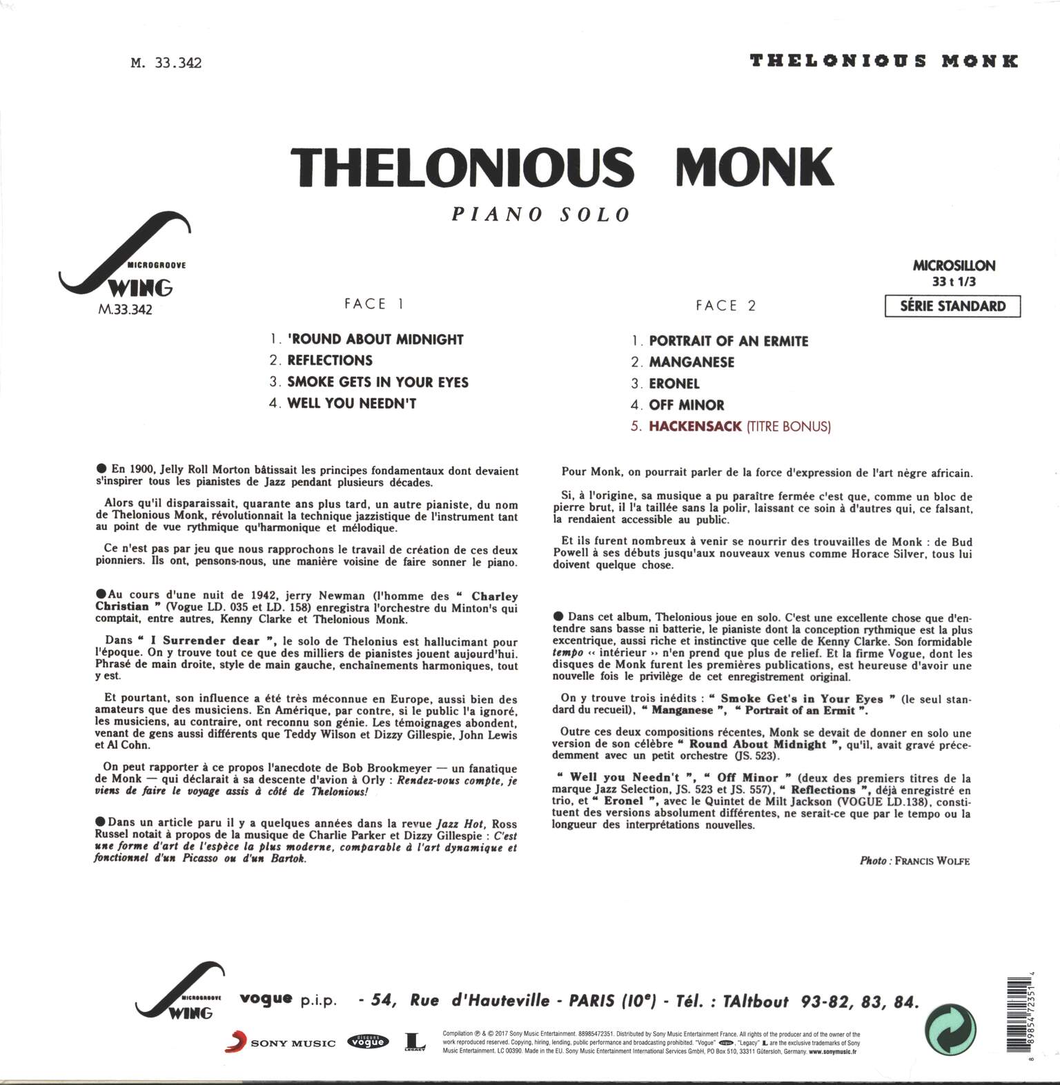 Thelonious Monk: Piano Solo, 1×LP (Vinyl)