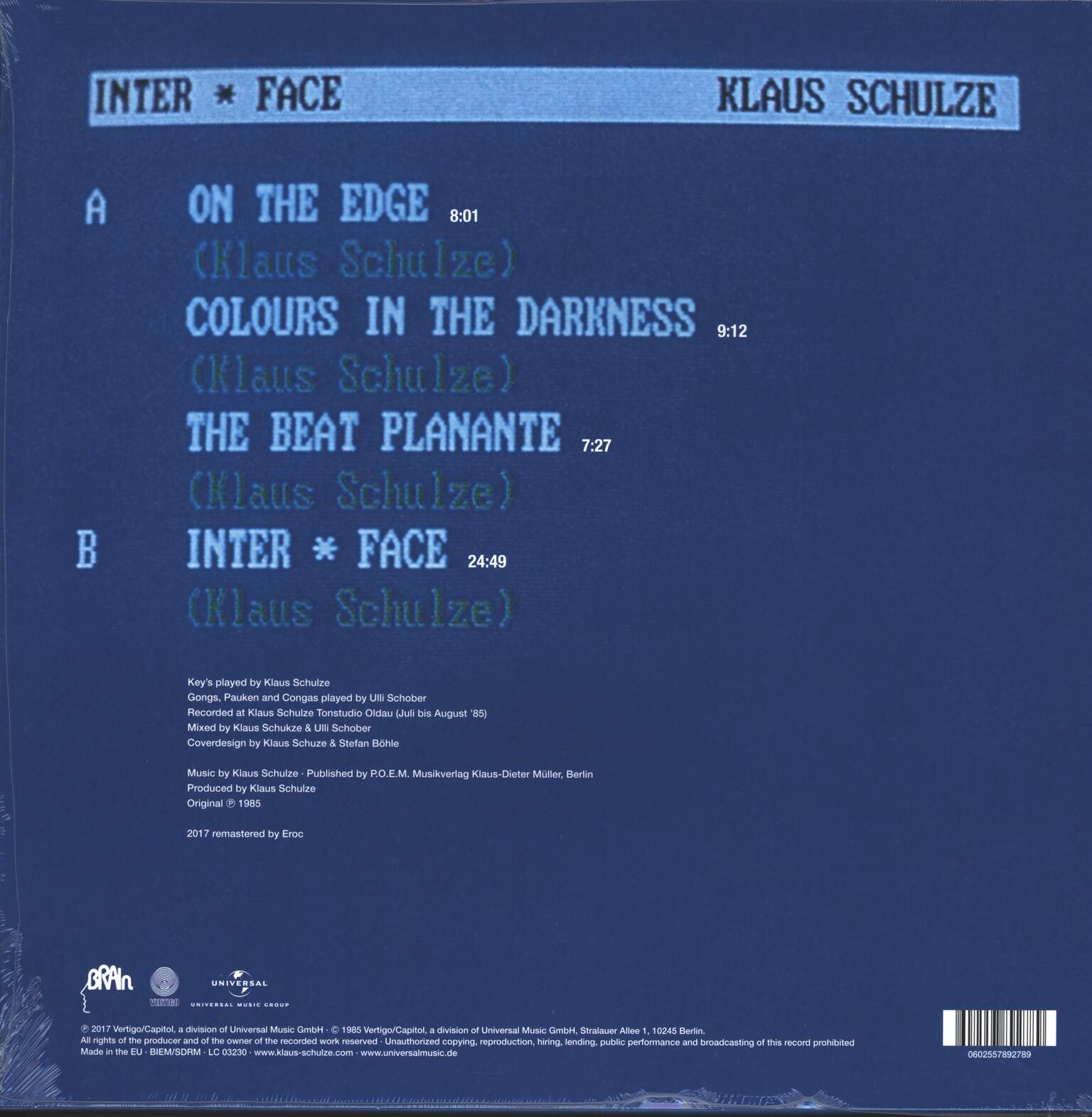 Klaus Schulze: Inter * Face, 1×LP (Vinyl)