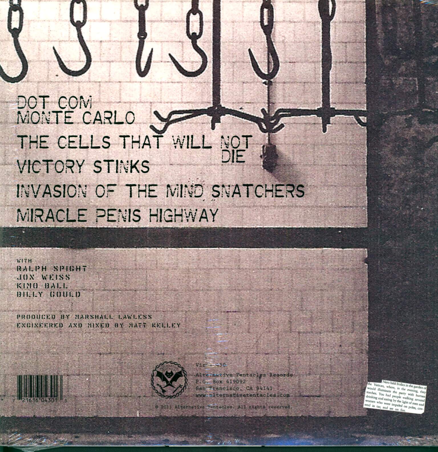 Jello Biafra And The Guantanamo School Of Medicine: Enhanced Methods Of Questioning, 1×12" Maxi Single (Vinyl)