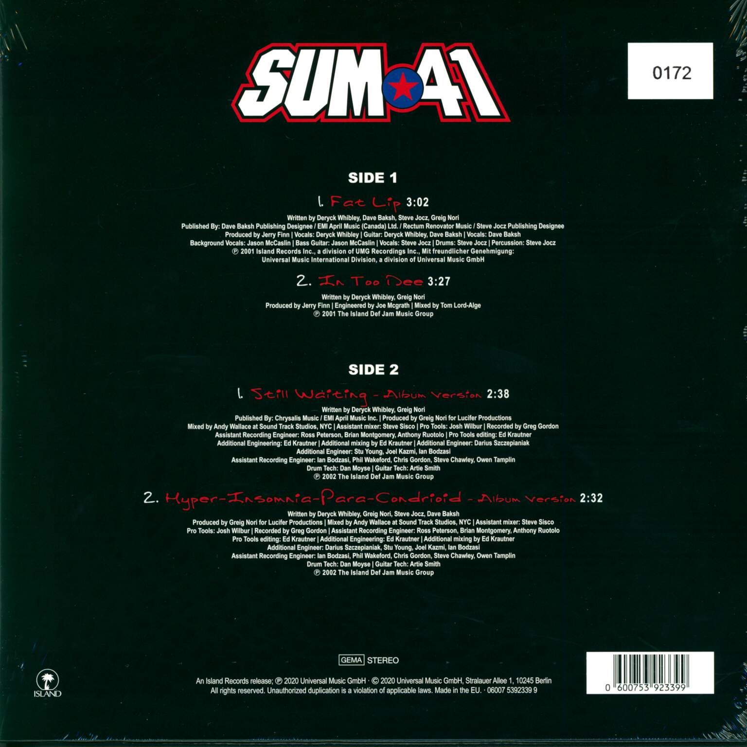 Sum 41: Fat Lip/In Too Deep/Still Waiting, 10" Vinyl EP