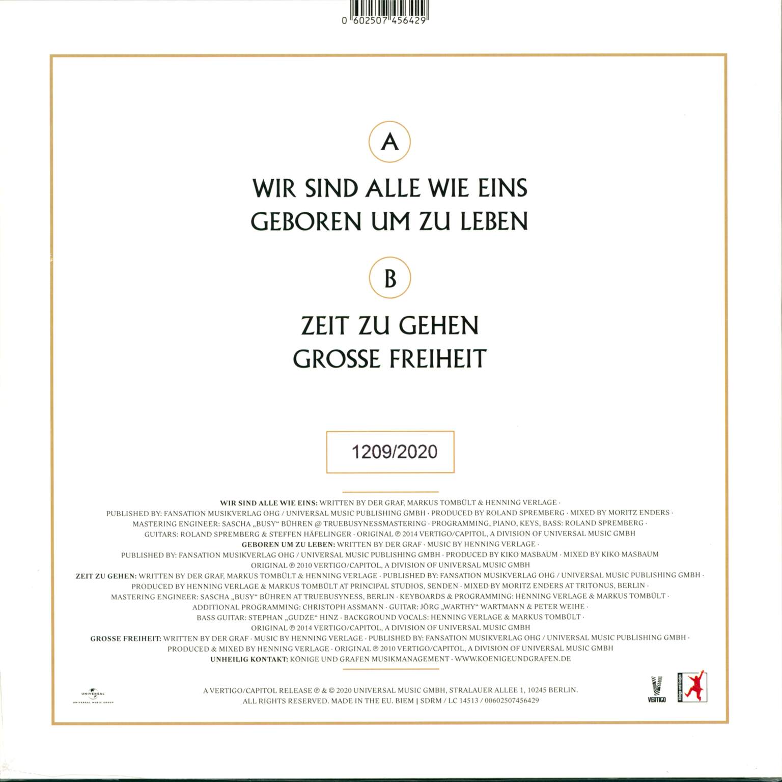 Unheilig: Wir Sind Alle Wie Eins, 10" Vinyl EP