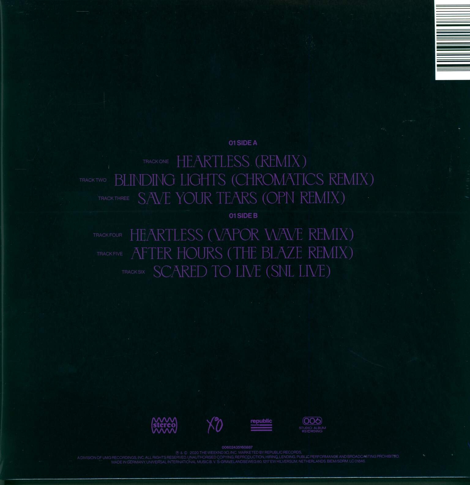 The Weeknd: After Hours (Remixes), 1×LP (Vinyl)
