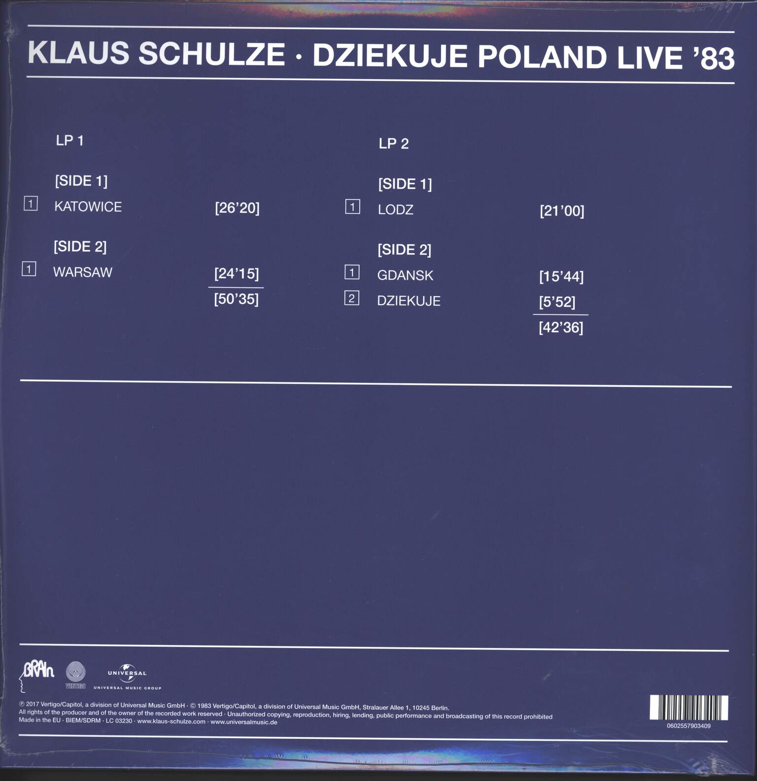 Klaus Schulze: Dziękuję Poland Live '83, 2×LP (Vinyl)