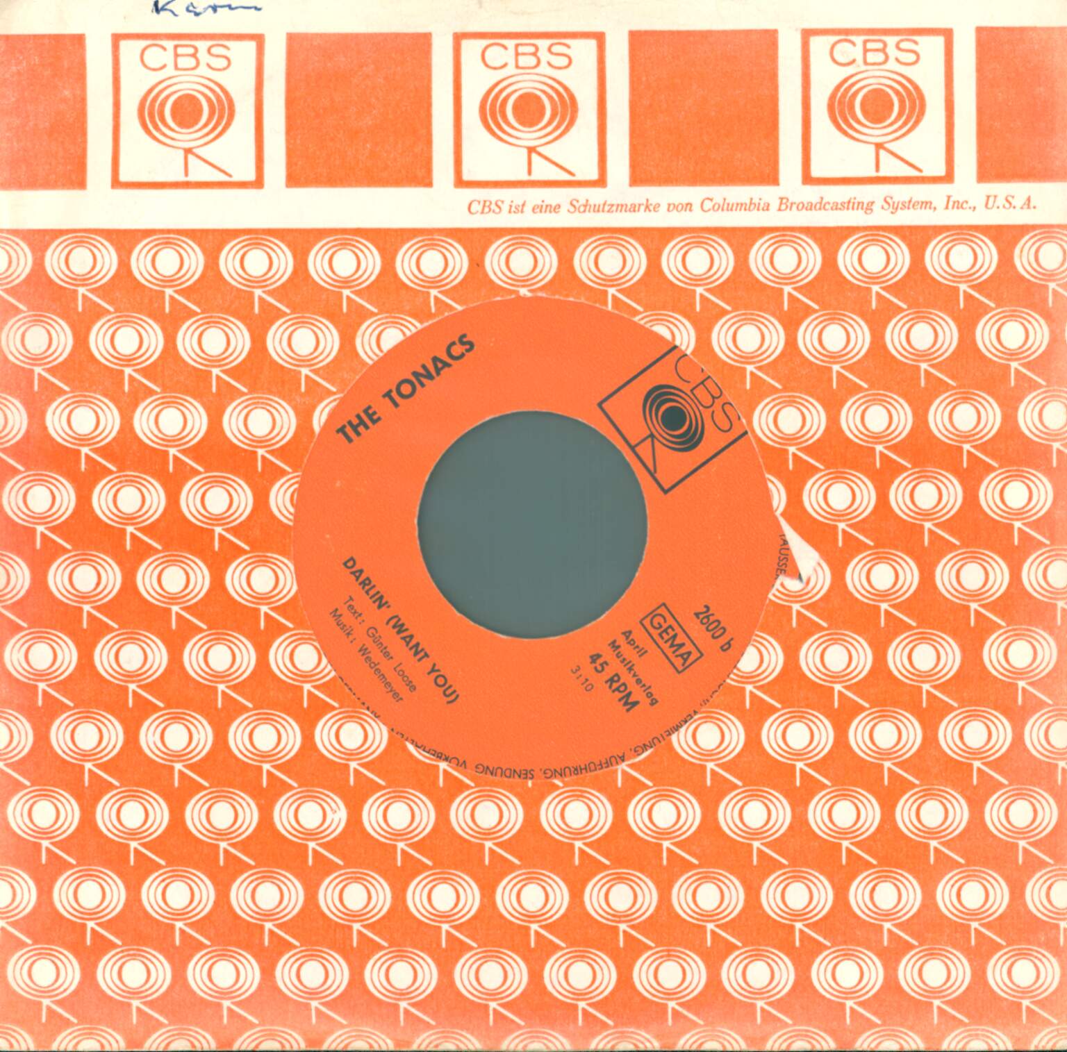 The Tonacs: Was Fang Ich An? (Sad) / Darlin' (Want You), 1×7" Single (Vinyl)
