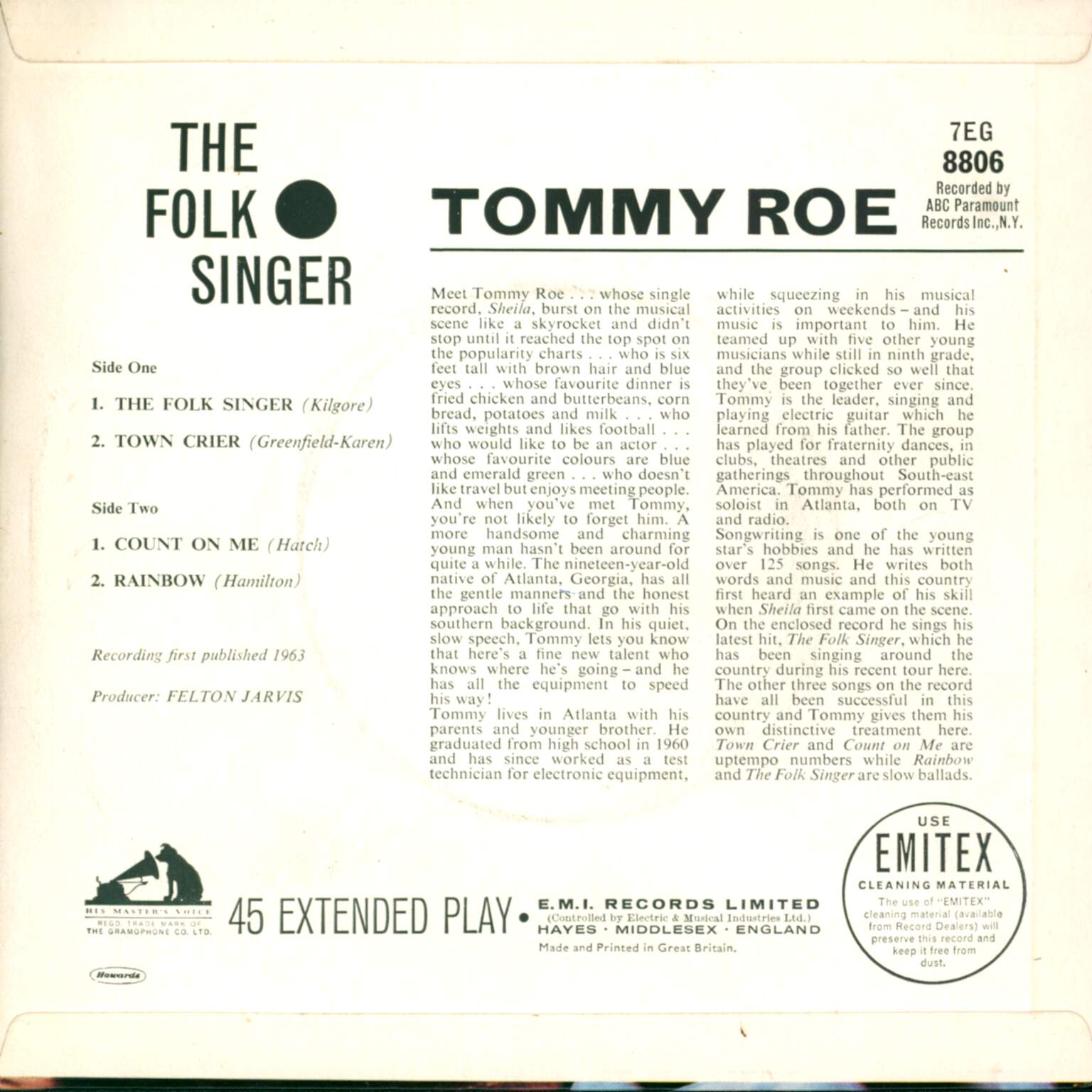 Tommy Roe: The Folk Singer, 1×7" Single (Vinyl)