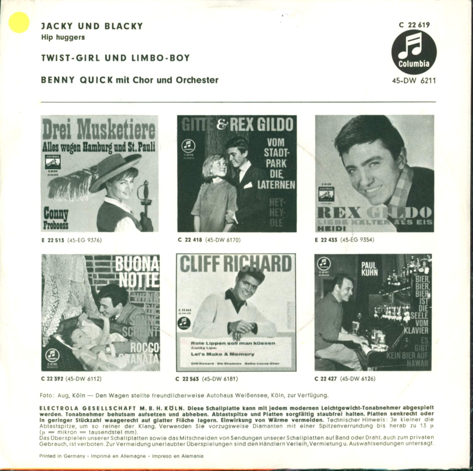 Benny Quick: Jacky Und Blacky / Twist-Girl Und Limbo-Boy, 1×7" Single (Vinyl)