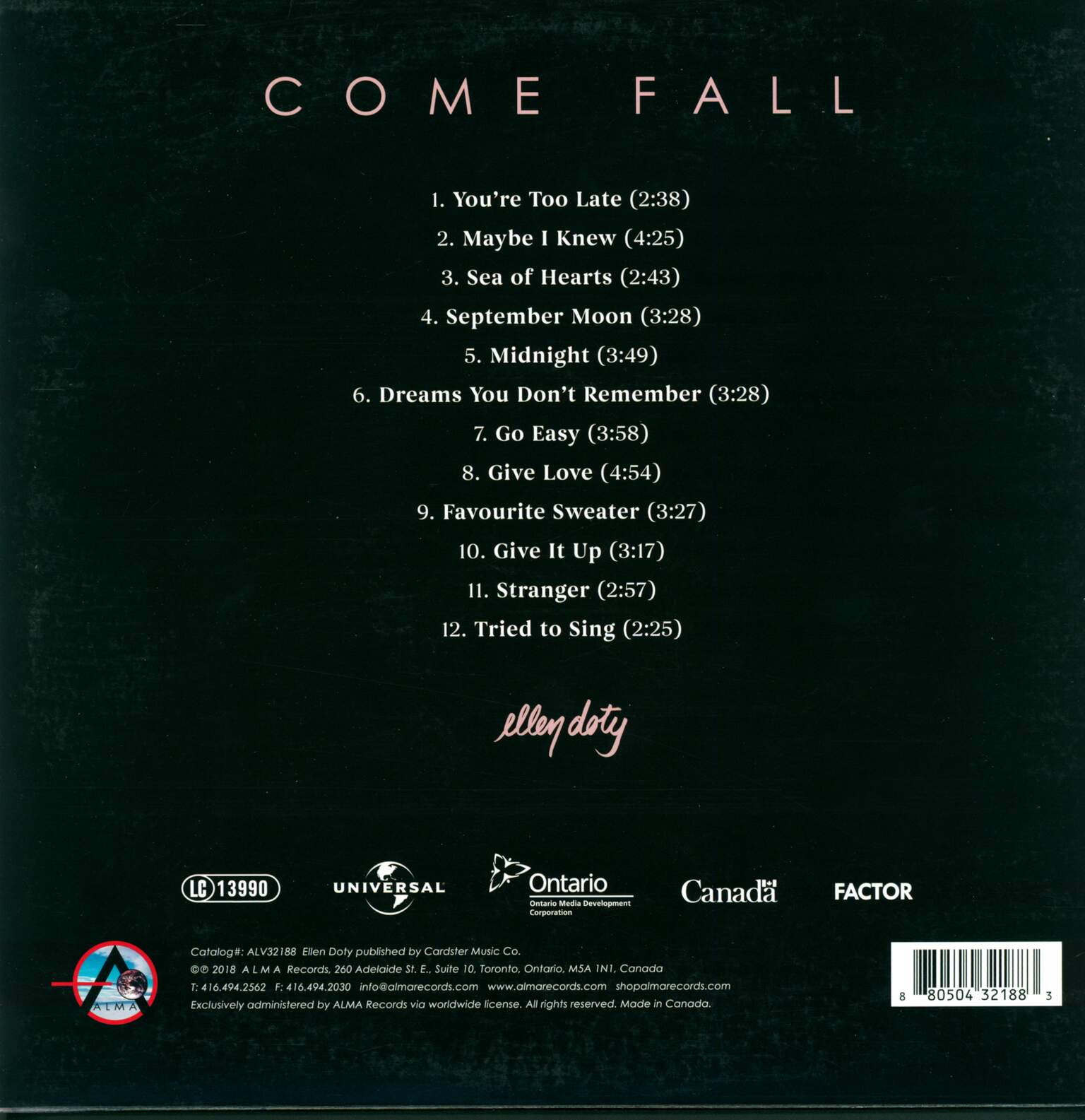 Ellen Doty: Come Fall, 1×LP (Vinyl)