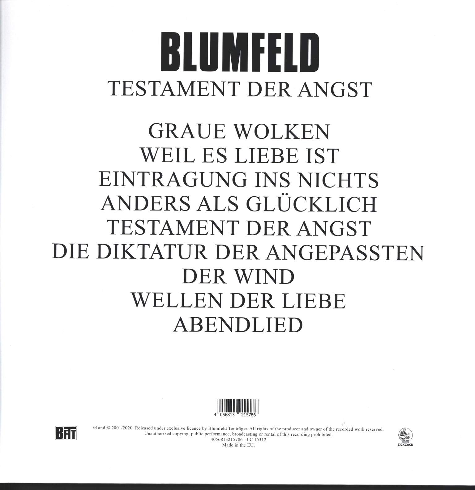 Blumfeld: Testament Der Angst, LP (Vinyl)
