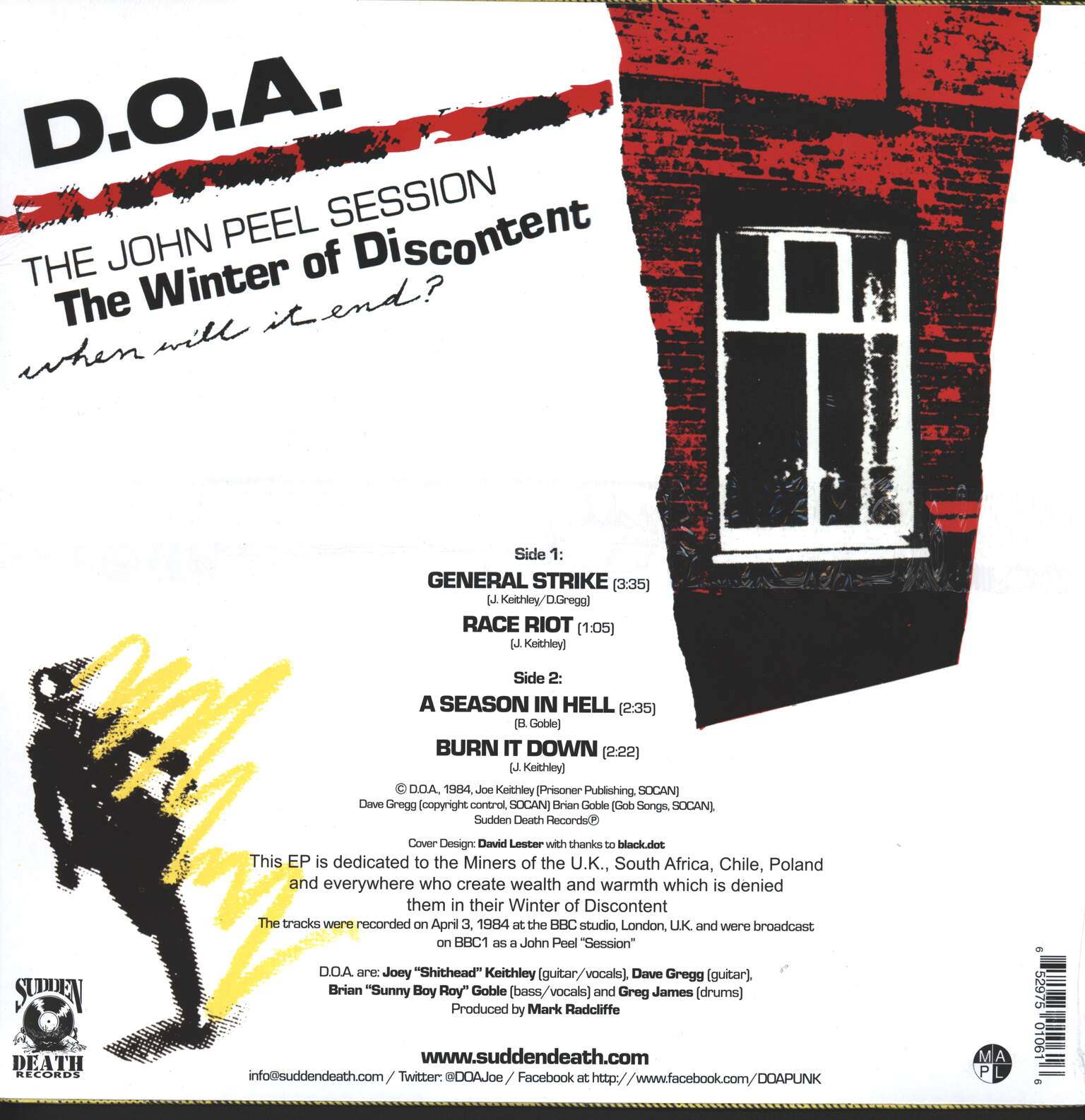 D.O.A.: Don't Turn Your Back - John Peel Session, 1×12" Maxi Single (Vinyl)