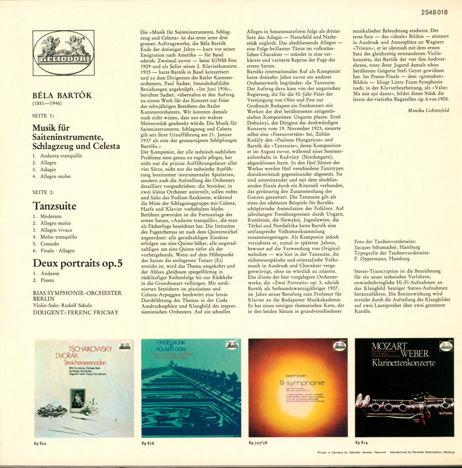 Béla Bartók: Musik Für Saiteninstrumente, Schlagzeug Und Celesta / Tanzsuite / Deux Portraits Op. 5, 1×LP (Vinyl)
