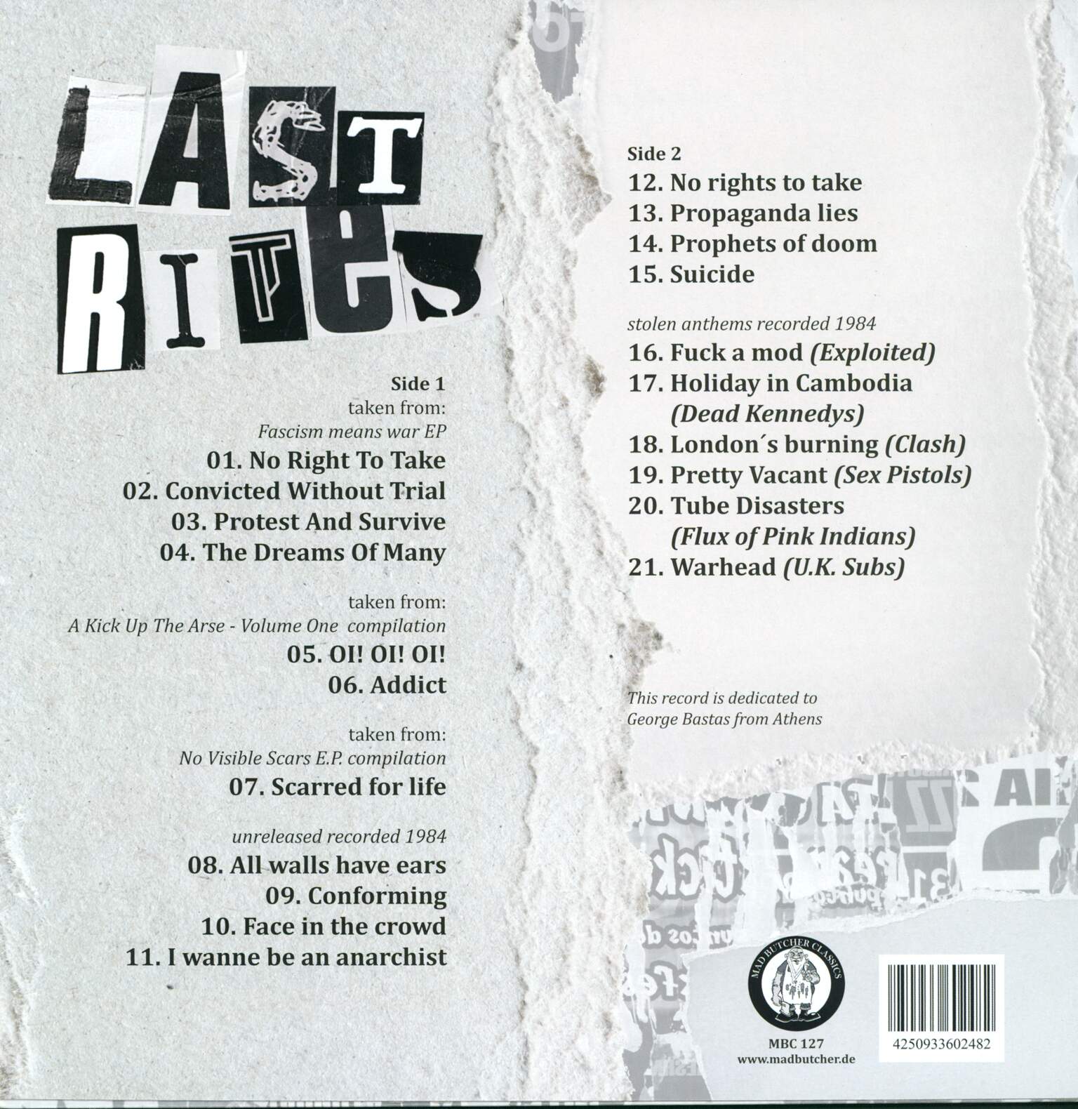 Last Rites: Outtakes & Wat Weiss Ich Denn?, 1×LP (Vinyl)