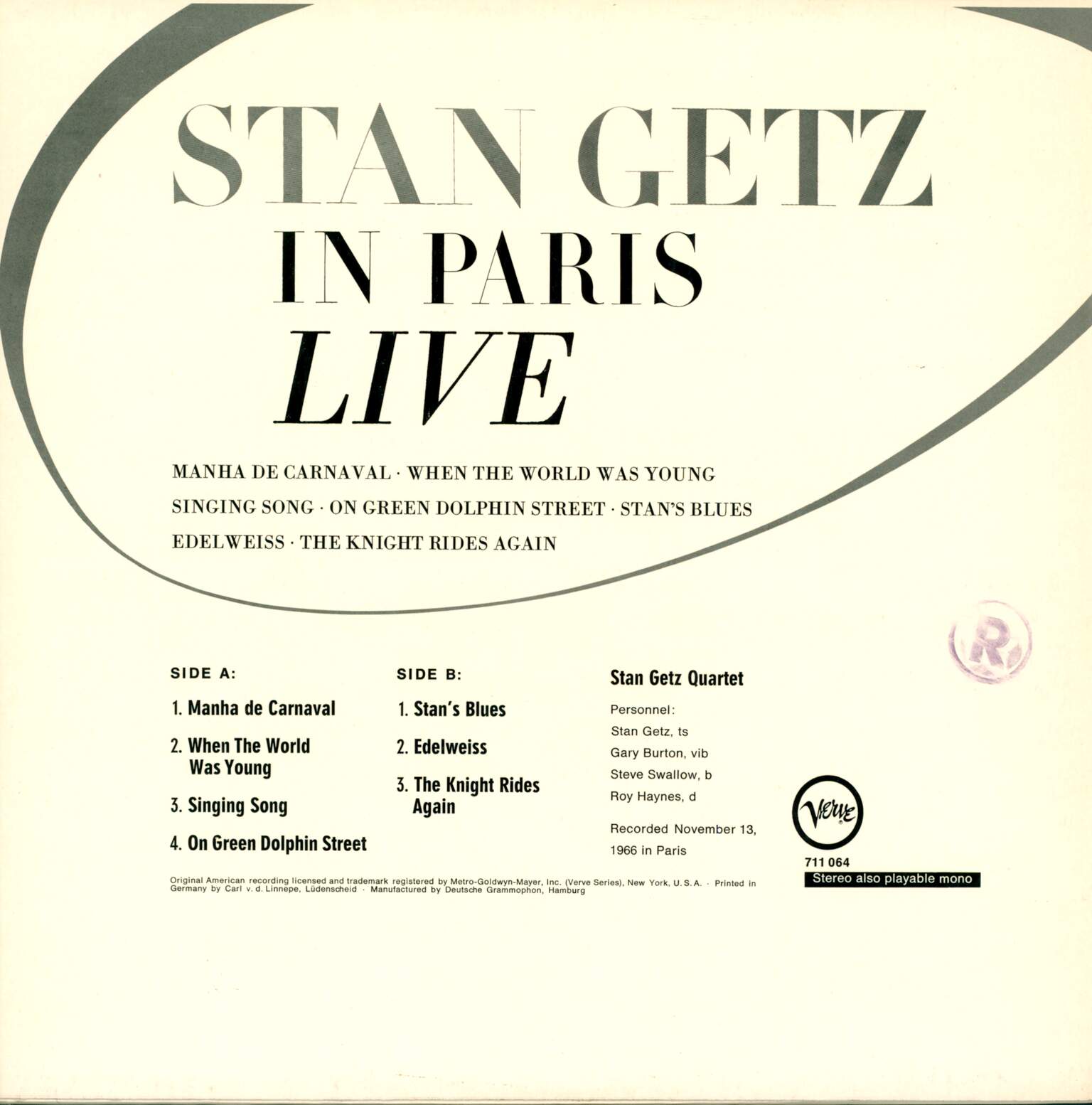 Stan Getz: In Paris Live, 1×LP (Vinyl)
