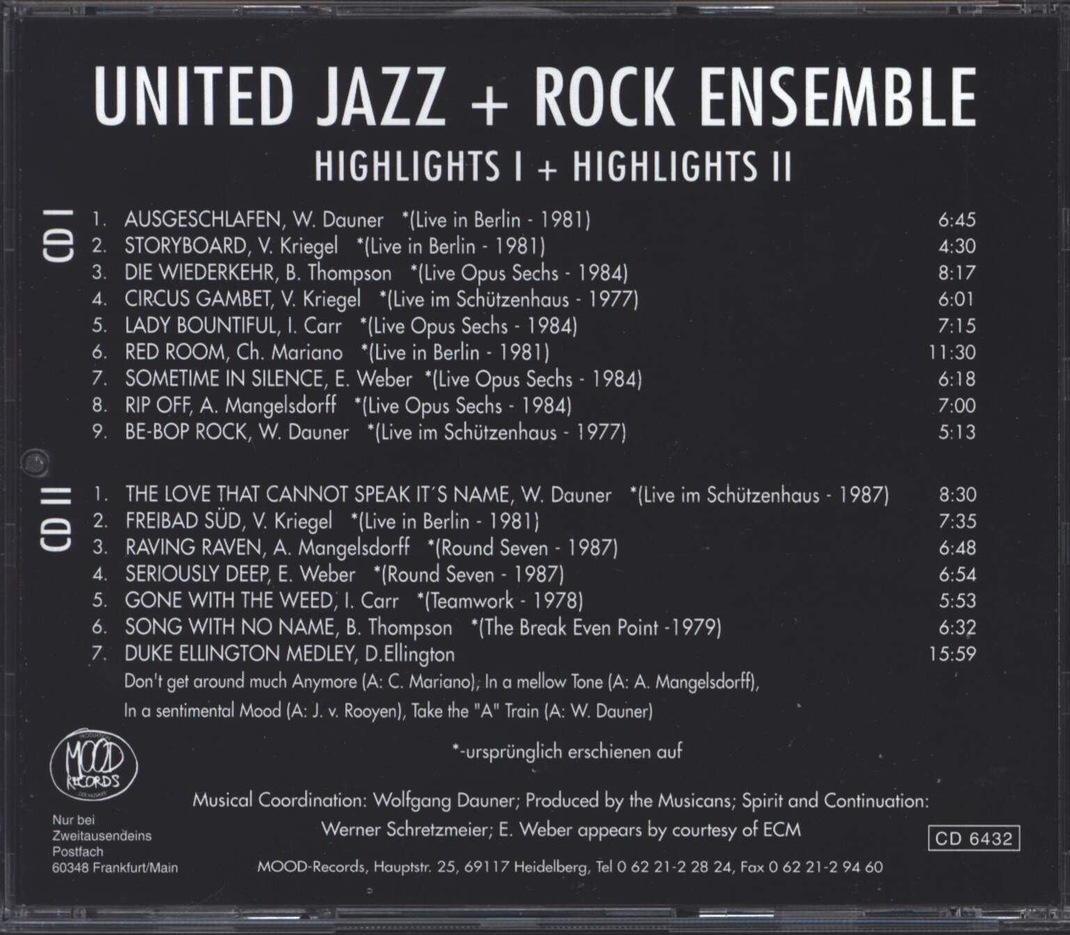 The United Jazz+Rock Ensemble: Highlights I + Highlights II, 2×CD