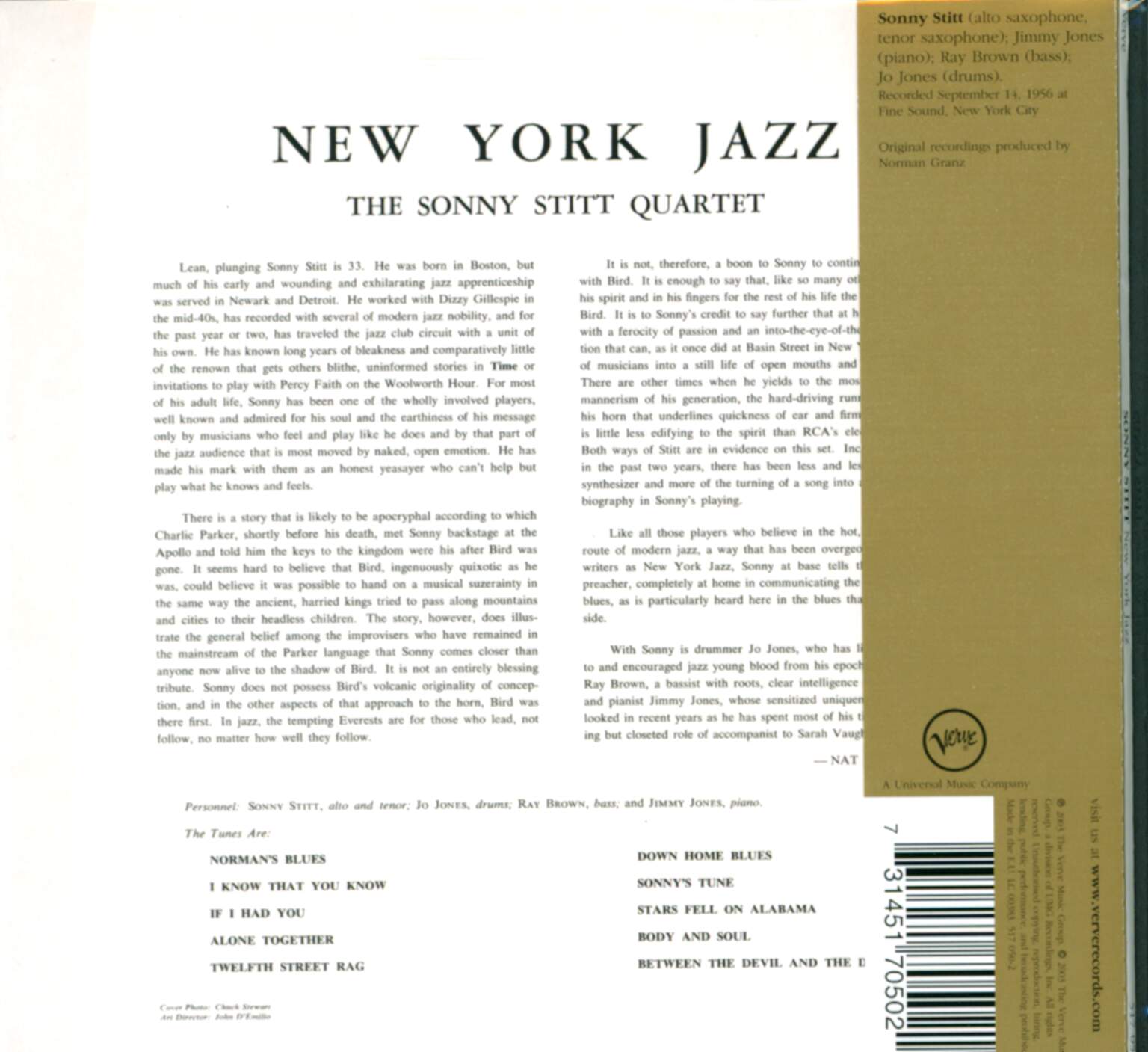 Sonny Stitt Quartet: New York Jazz, 1×CD