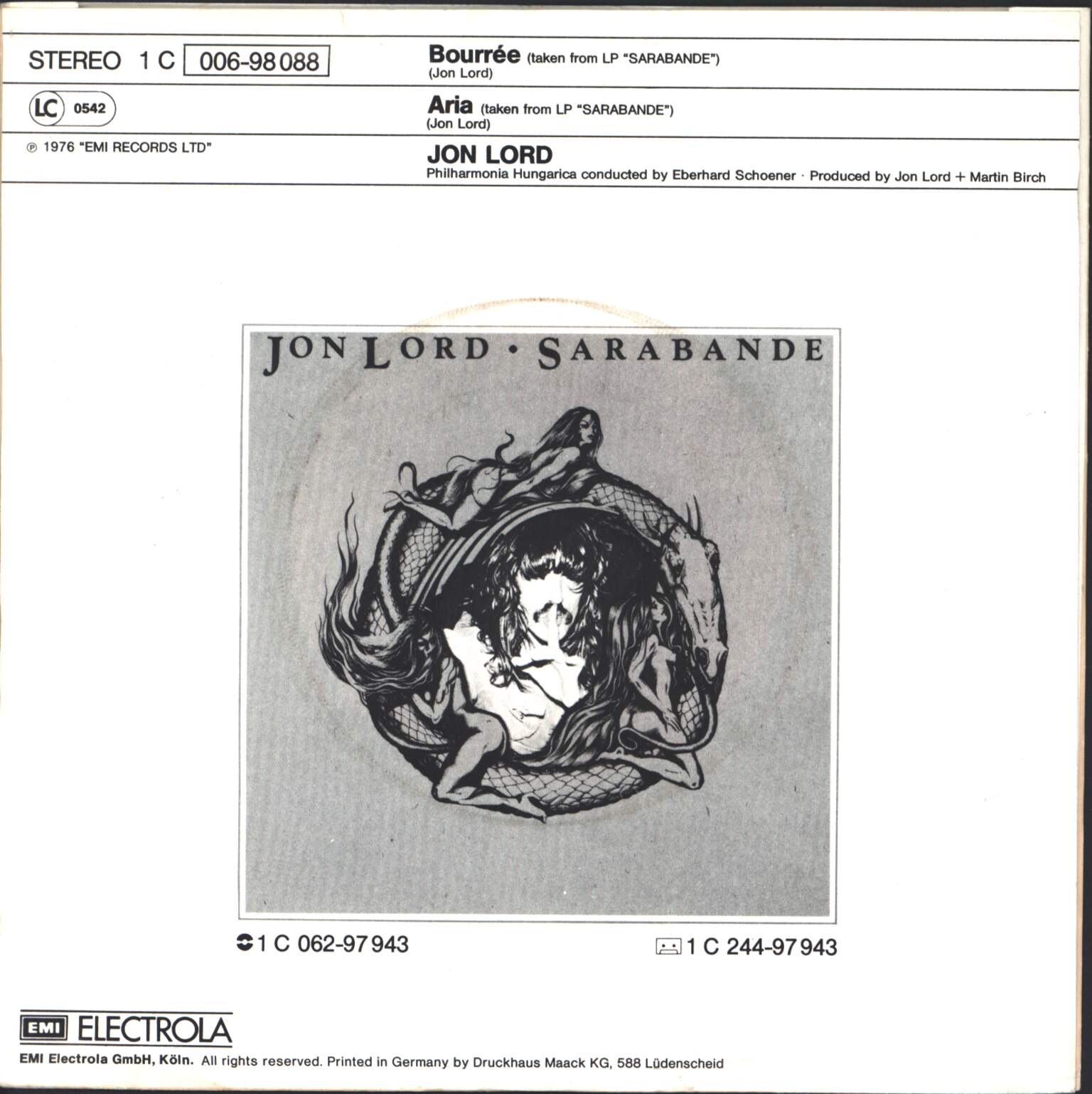Jon Lord: Bourrée, 1×7" Single (Vinyl)