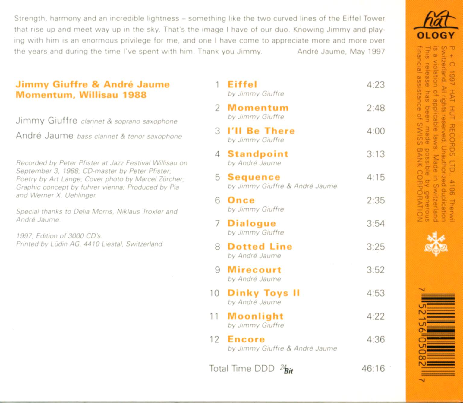 Jimmy Giuffre: Momentum, Willisau 1988, 1×CD