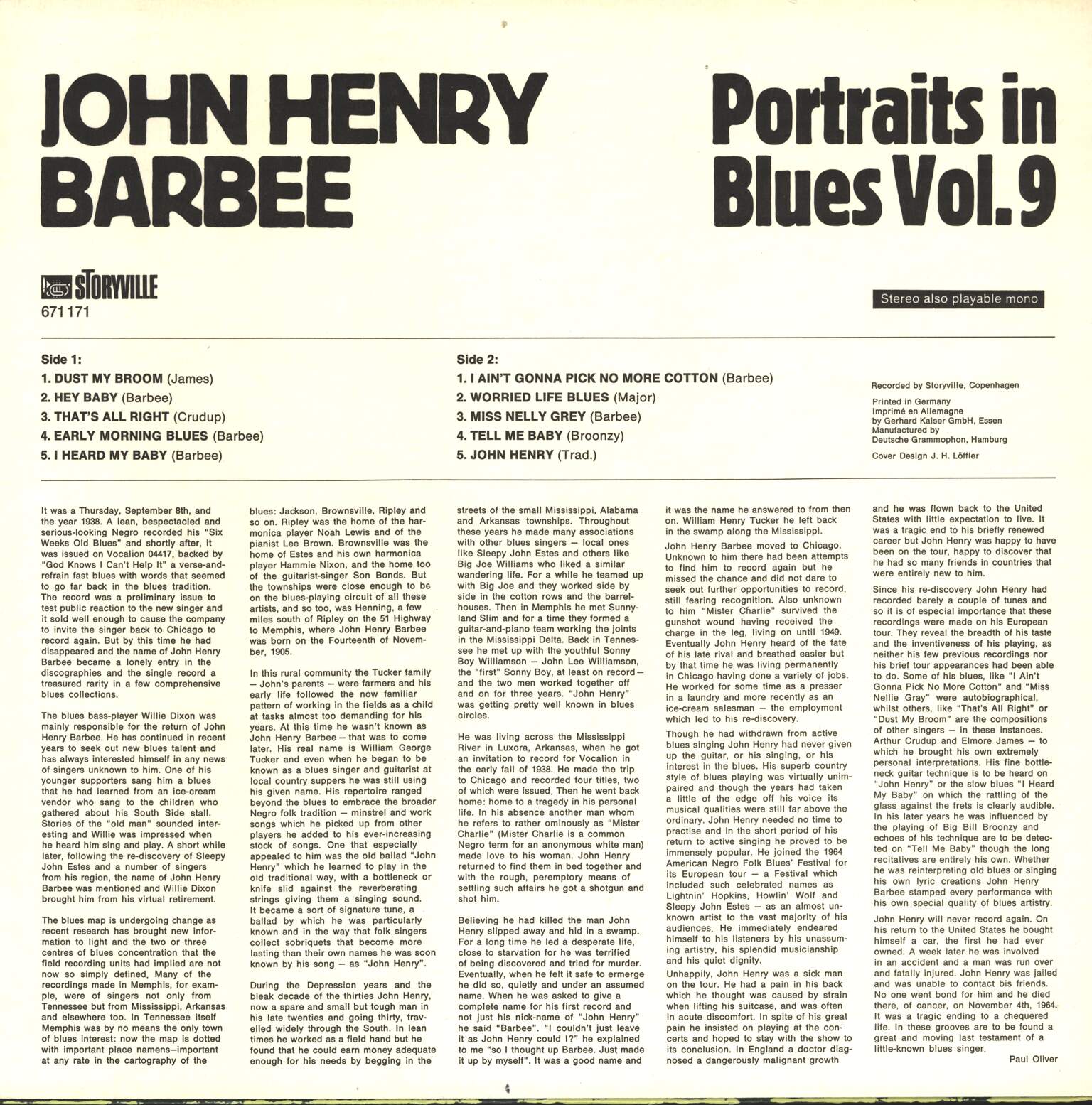 John Henry Barbee: Portraits In Blues, Vol.9, 1×LP (Vinyl)