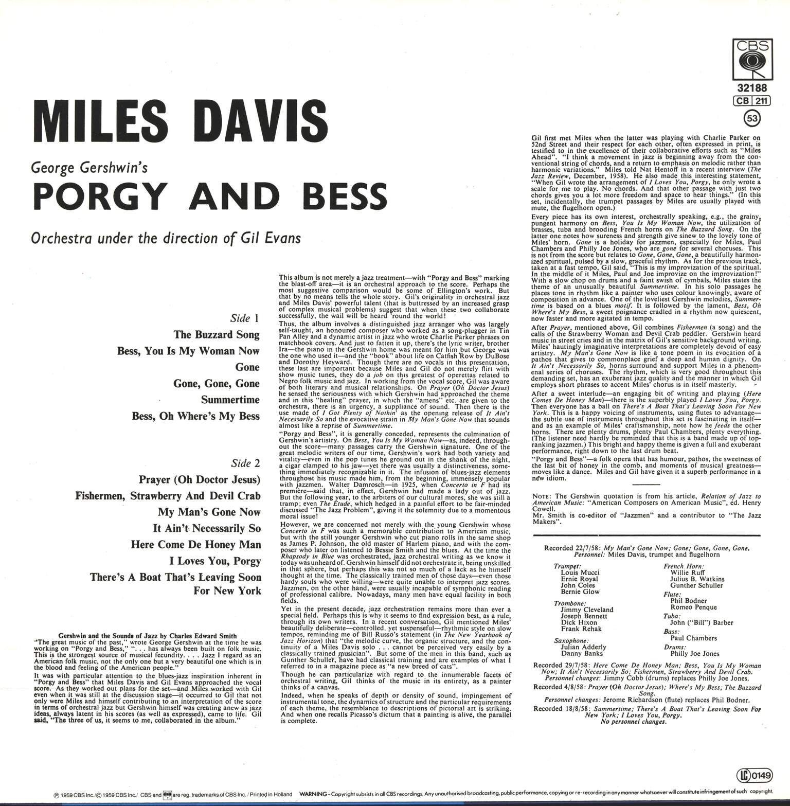 Miles Davis: Porgy And Bess, 1×LP (Vinyl)