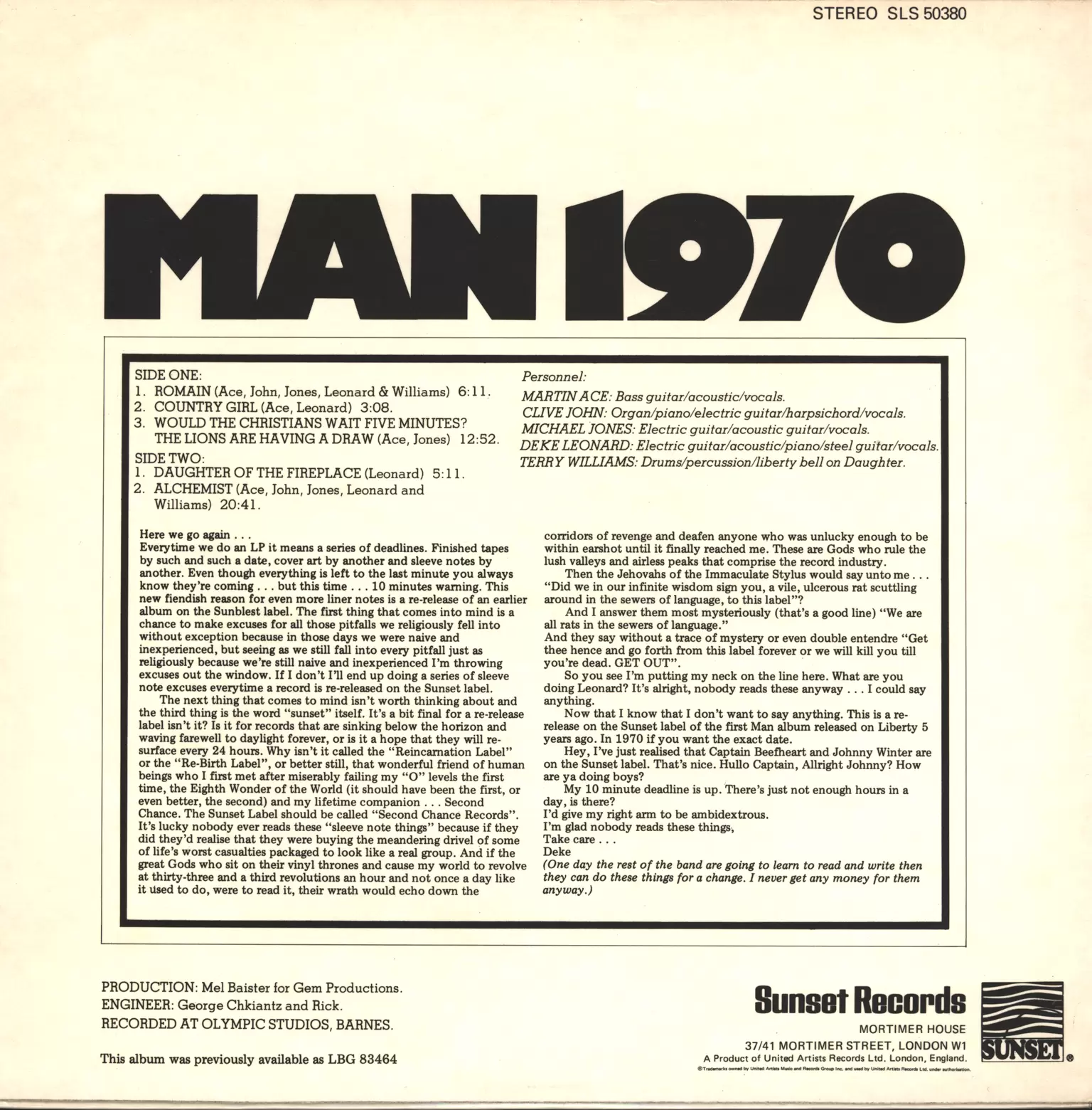 Man: Man 1970, 1×LP (Vinyl)