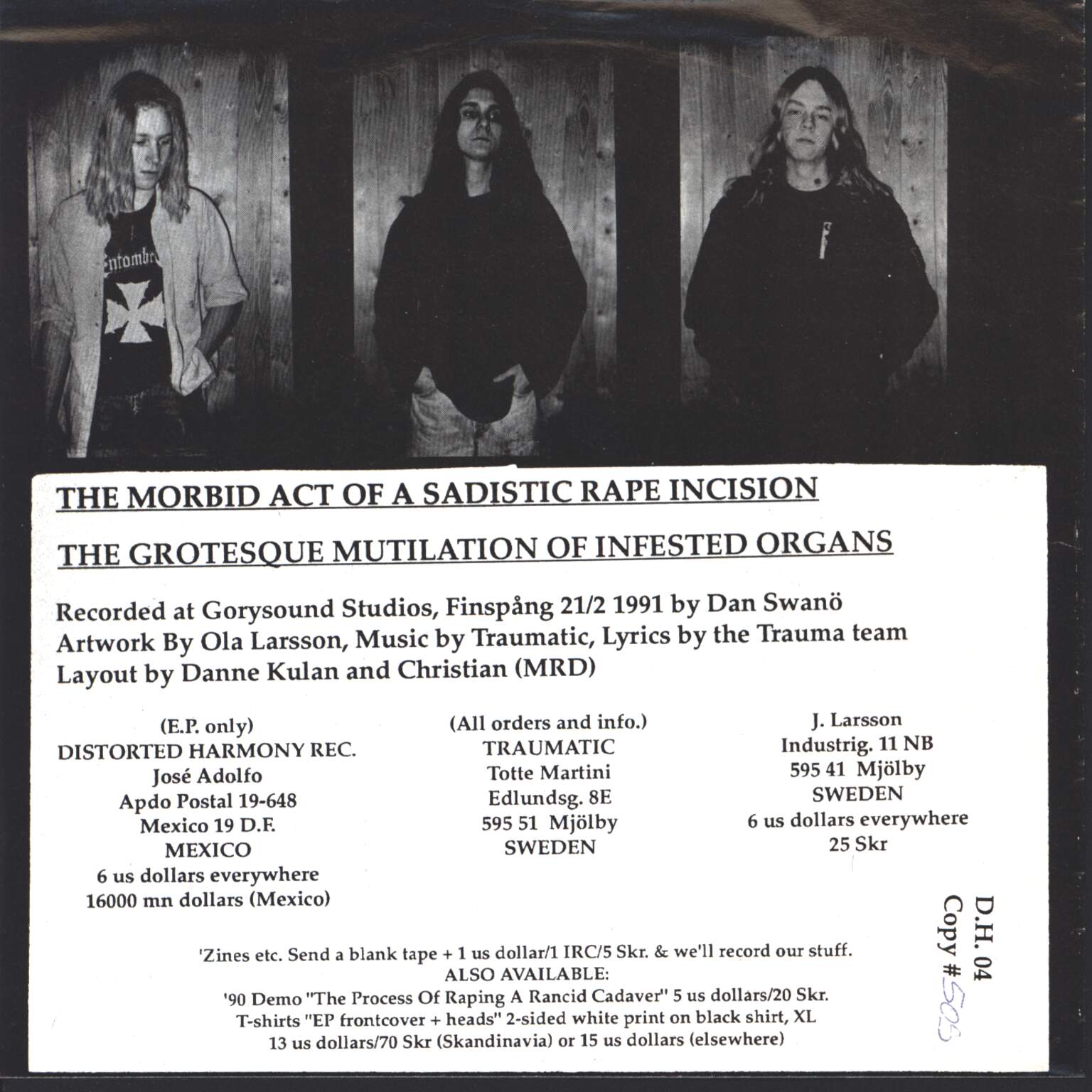 Traumatic: The Morbid Act Of A Sadistic Rape Incision, 1×7" Single (Vinyl)