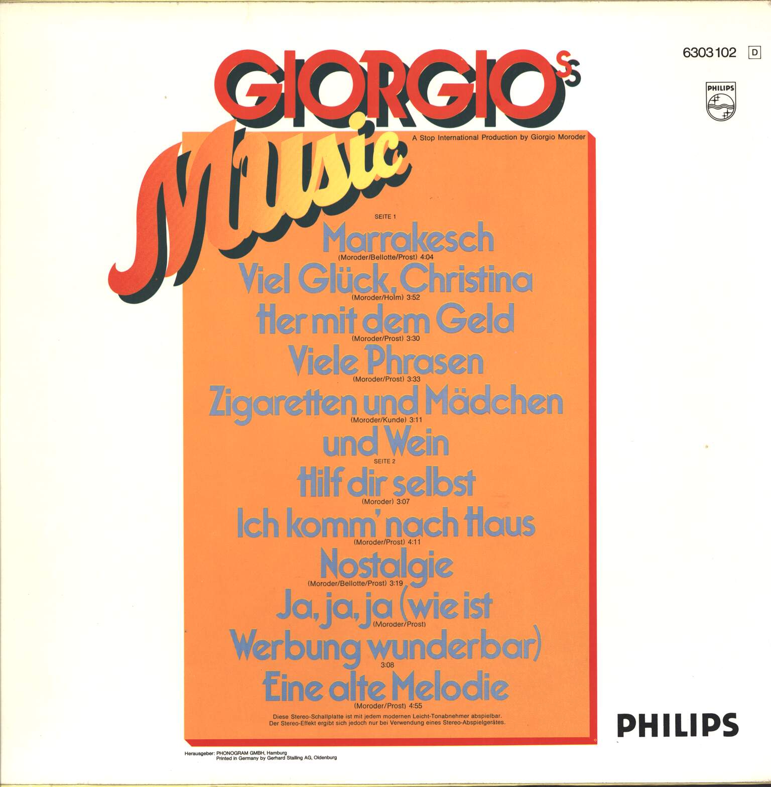 Giorgio Moroder: Giorgio's Music, 1×LP (Vinyl)