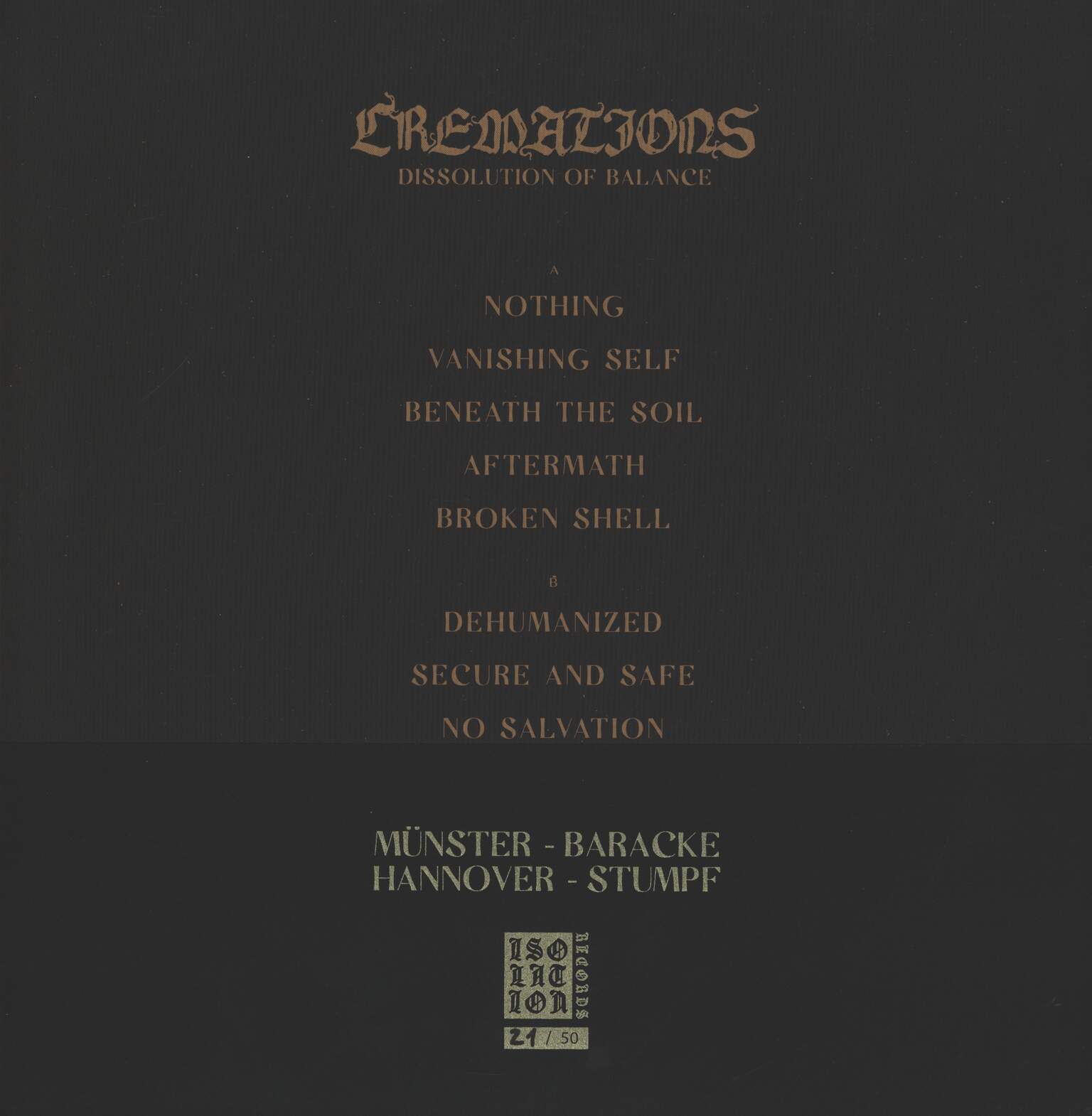 Cremations: Dissolution Of Balance, 1×LP (Vinyl)