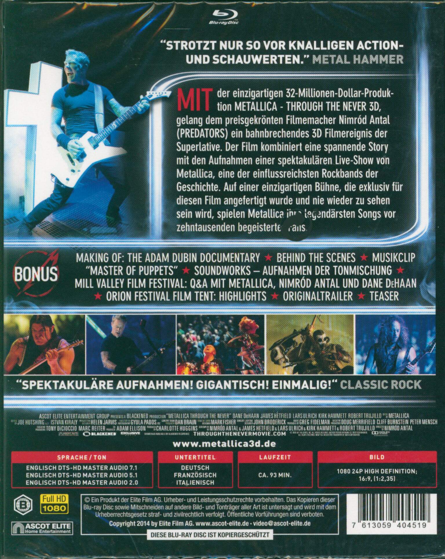 Metallica: Through The Never, 1×Blu-ray Disc