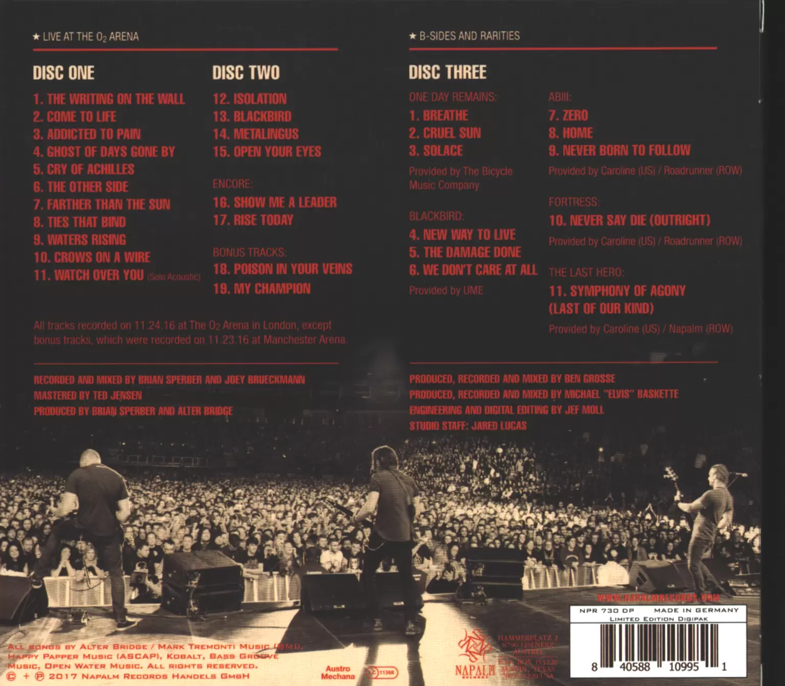 Alter Bridge: Live At The O2 Arena + Rarities, 3×CD