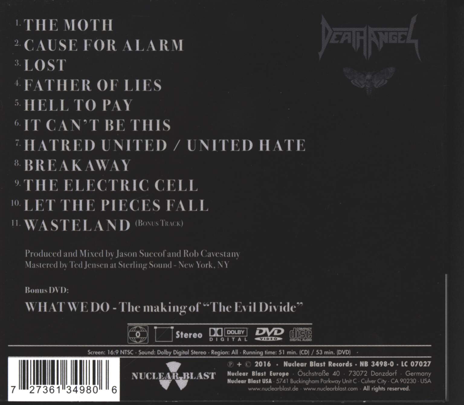 Death Angel: The Evil Divide, 1×CD, 1×DVD