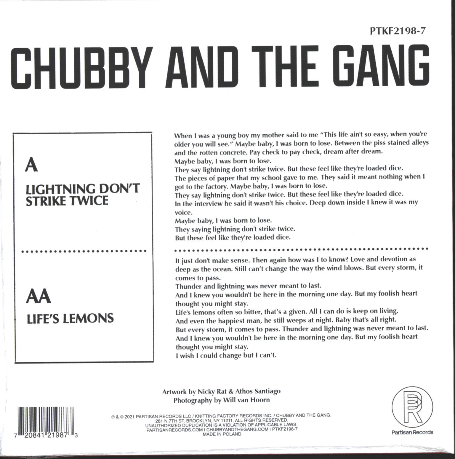 Chubby & The Gang: Lightning Don't Strike Twice / Life's Lemons, 1×7" Single (Vinyl)