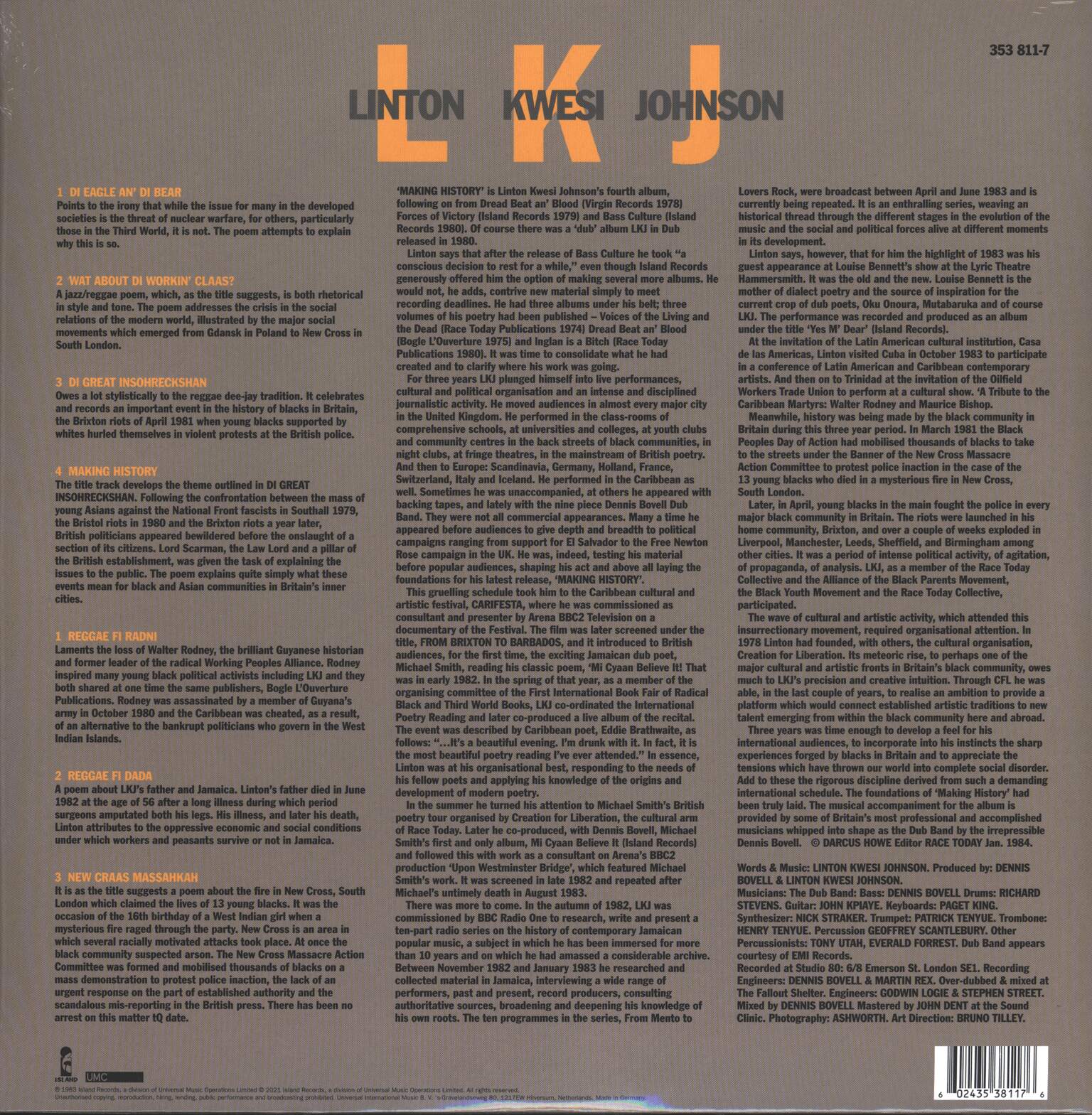 Linton Kwesi Johnson: Making History, 1×LP (Vinyl)